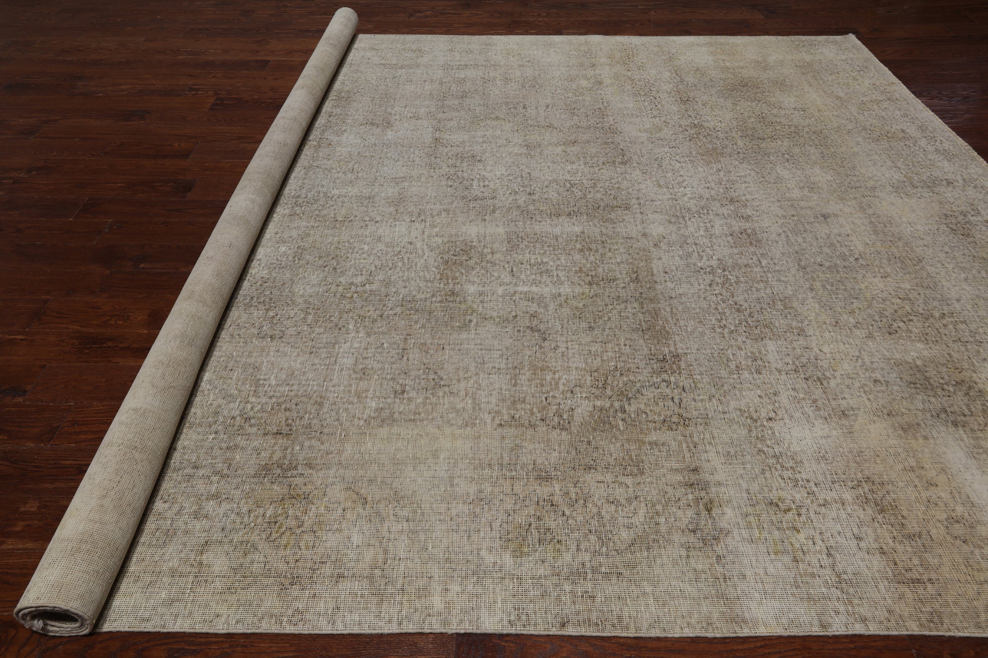 SUPER SALE Ivory Persian Vintage White Wash Hand Knotted Wool Rug - 9' 7" X 12' 2"