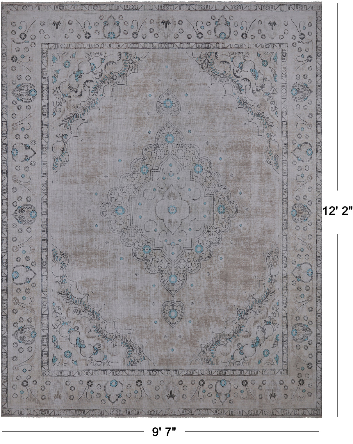 SUPER SALE Ivory Persian Vintage White Wash Hand Knotted Wool Rug - 9' 7" X 12' 2"
