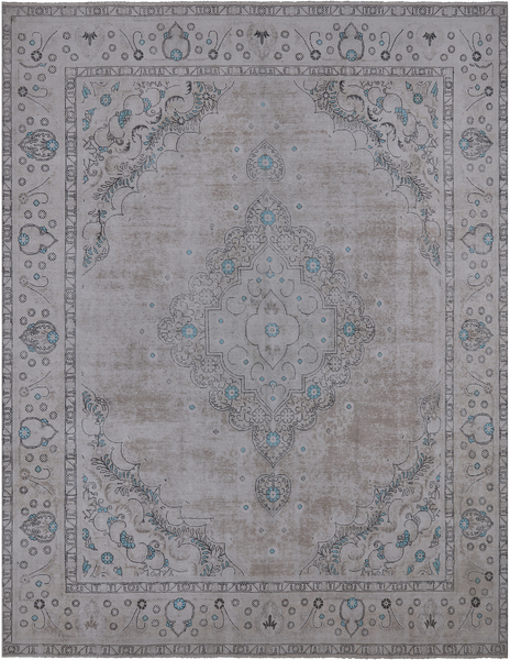 SUPER SALE Ivory Persian Vintage White Wash Hand Knotted Wool Rug - 9' 7" X 12' 2"