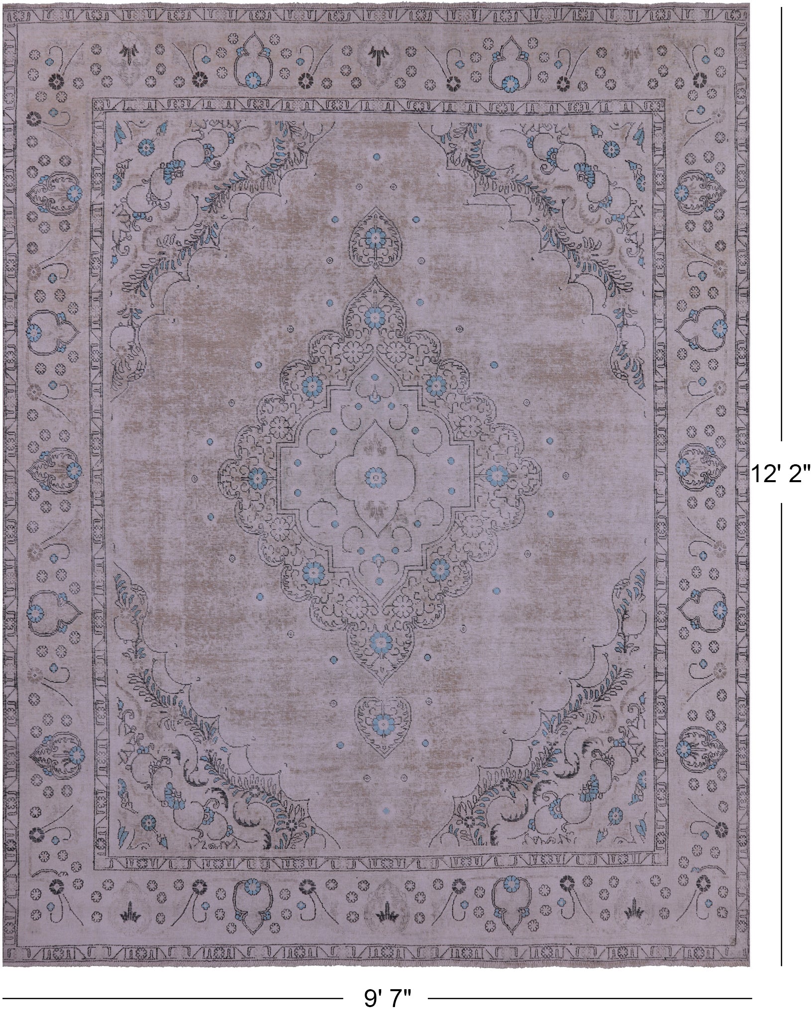 Ivory Persian Vintage White Wash Hand Knotted Wool Rug - 9' 7" X 12' 2" - Golden Nile