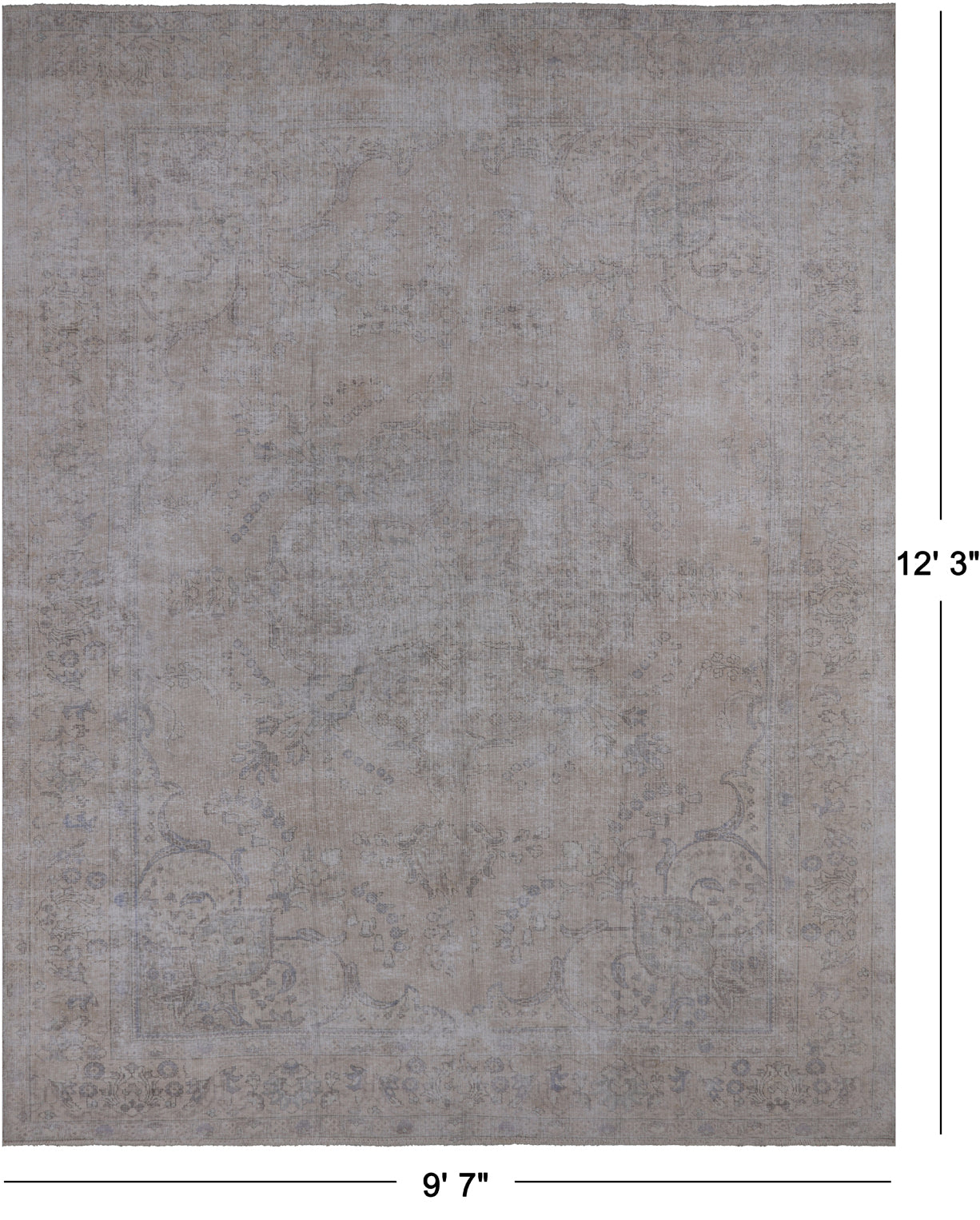 SUPER SALE Ivory Persian Vintage White Wash Hand Knotted Wool Rug - 9' 7" X 12' 3"