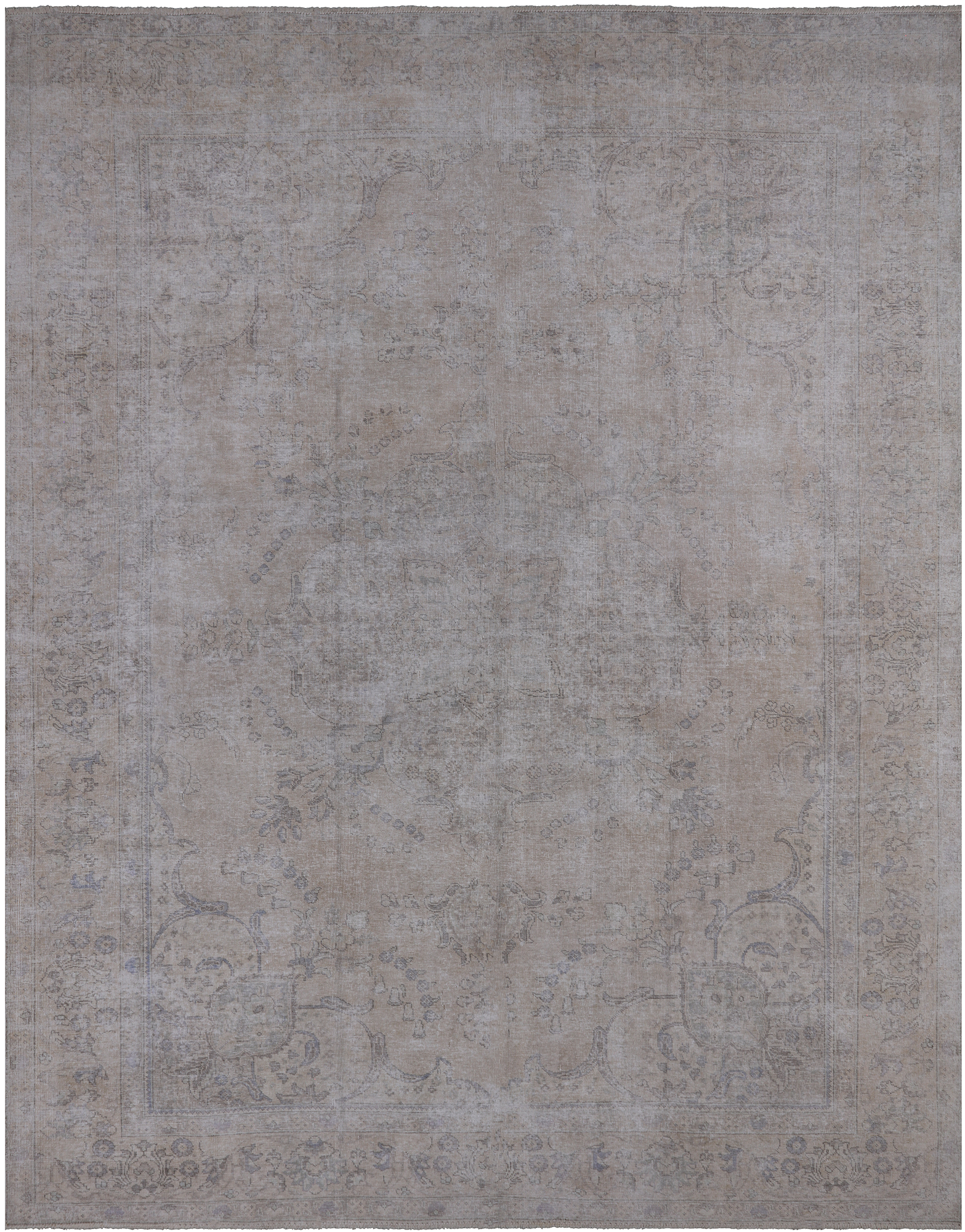 SUPER SALE Ivory Persian Vintage White Wash Hand Knotted Wool Rug - 9' 7" X 12' 3"
