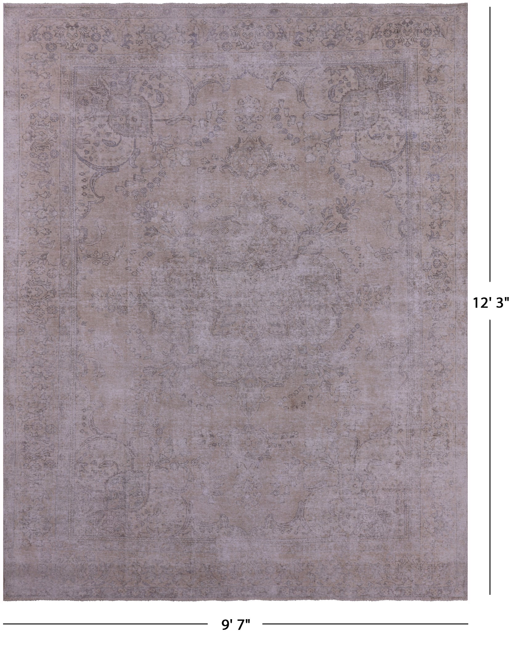 Ivory Persian Vintage White Wash Hand Knotted Wool Rug - 9' 7" X 12' 3" - Golden Nile