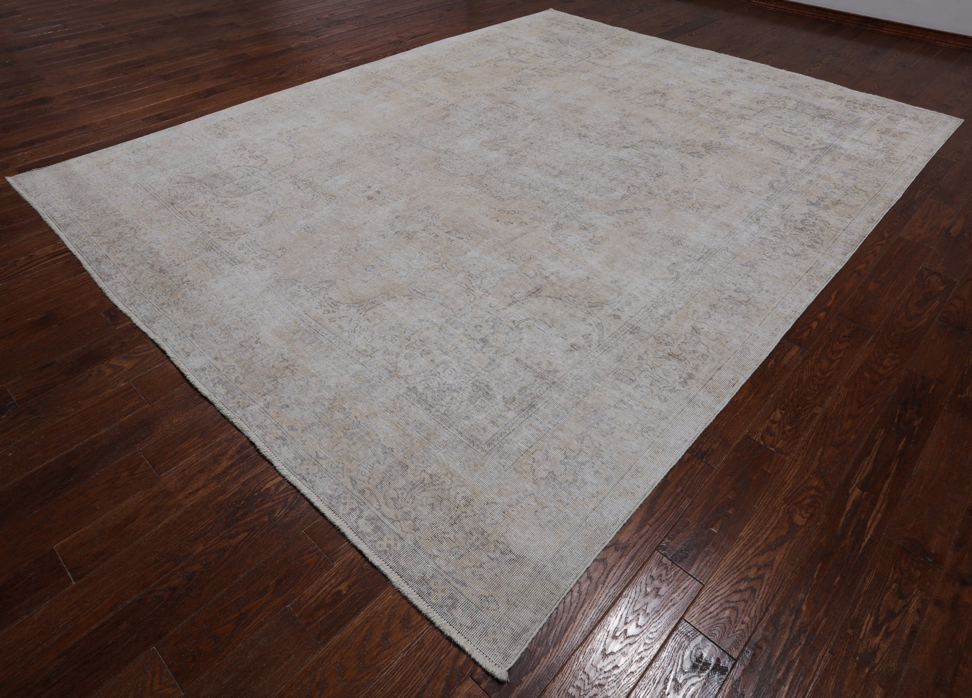SUPER SALE Ivory Persian Vintage White Wash Hand Knotted Wool Rug - 9' 7" X 12' 3"