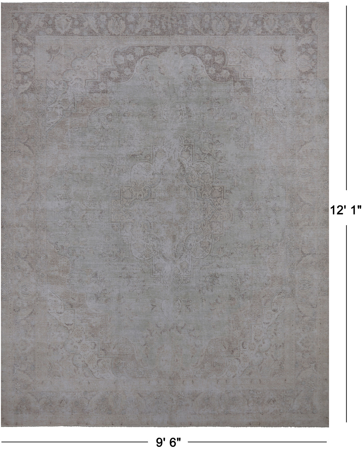 SUPER SALE Ivory Persian Vintage White Wash Hand Knotted Wool Rug - 9' 6" X 12' 1"