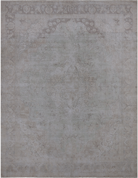 SUPER SALE Ivory Persian Vintage White Wash Hand Knotted Wool Rug - 9' 6" X 12' 1"