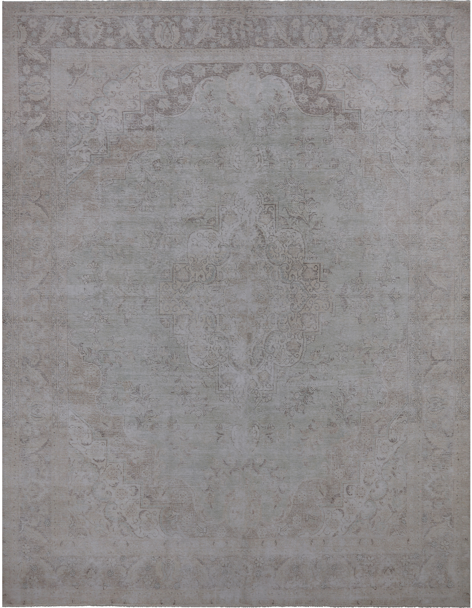 SUPER SALE Ivory Persian Vintage White Wash Hand Knotted Wool Rug - 9' 6" X 12' 1"