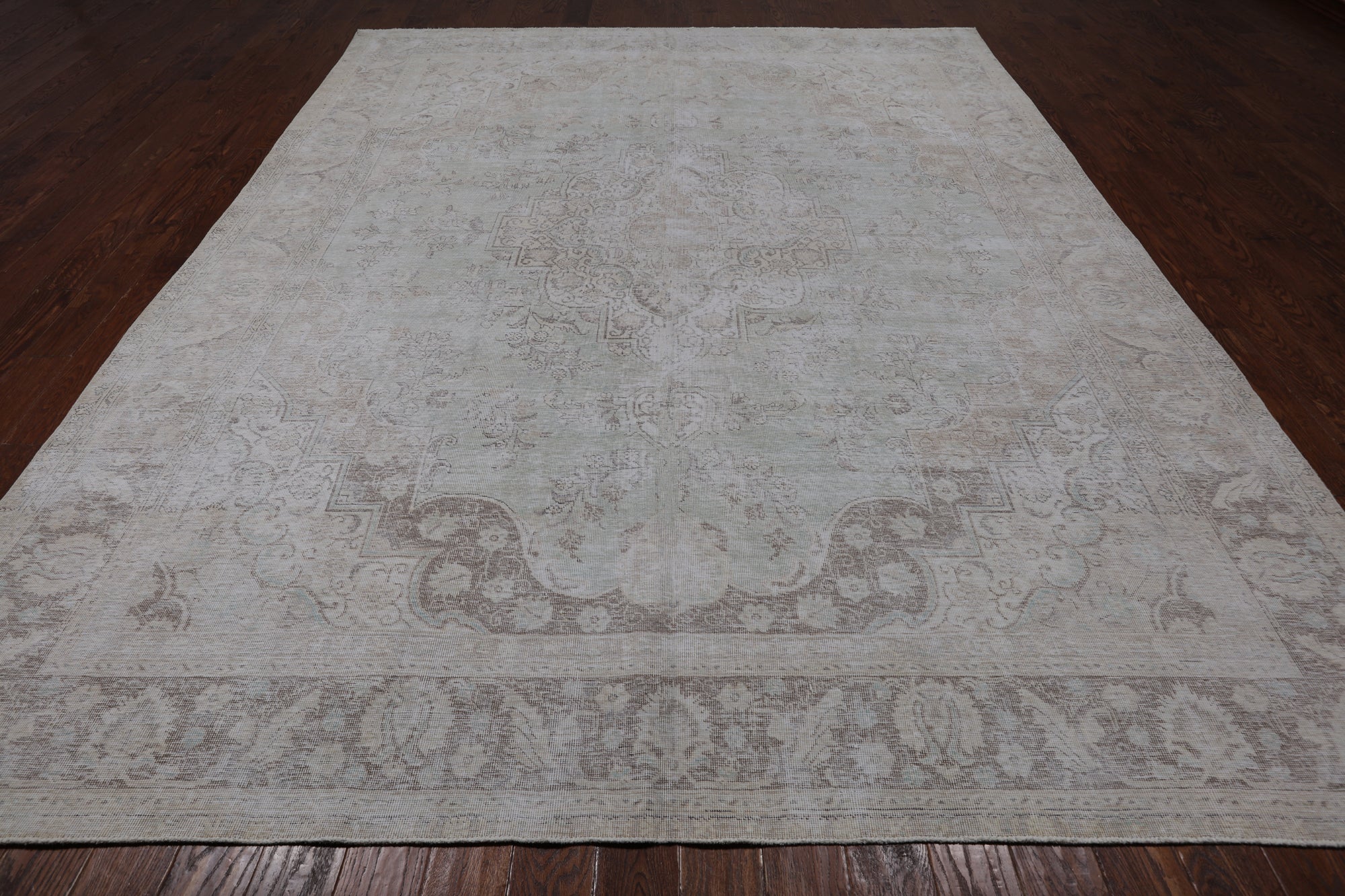 SUPER SALE Ivory Persian Vintage White Wash Hand Knotted Wool Rug - 9' 6" X 12' 1"
