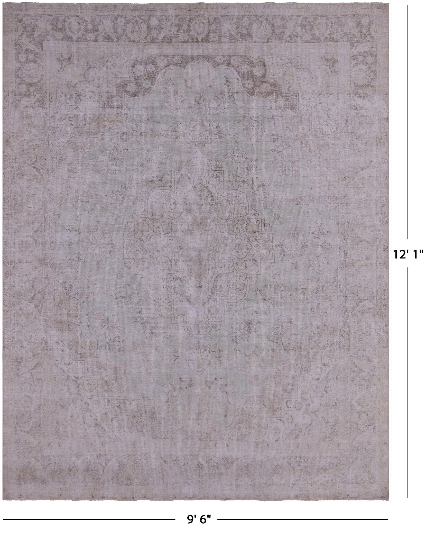 Ivory Persian Vintage White Wash Hand Knotted Wool Rug - 9' 6" X 12' 1" - Golden Nile
