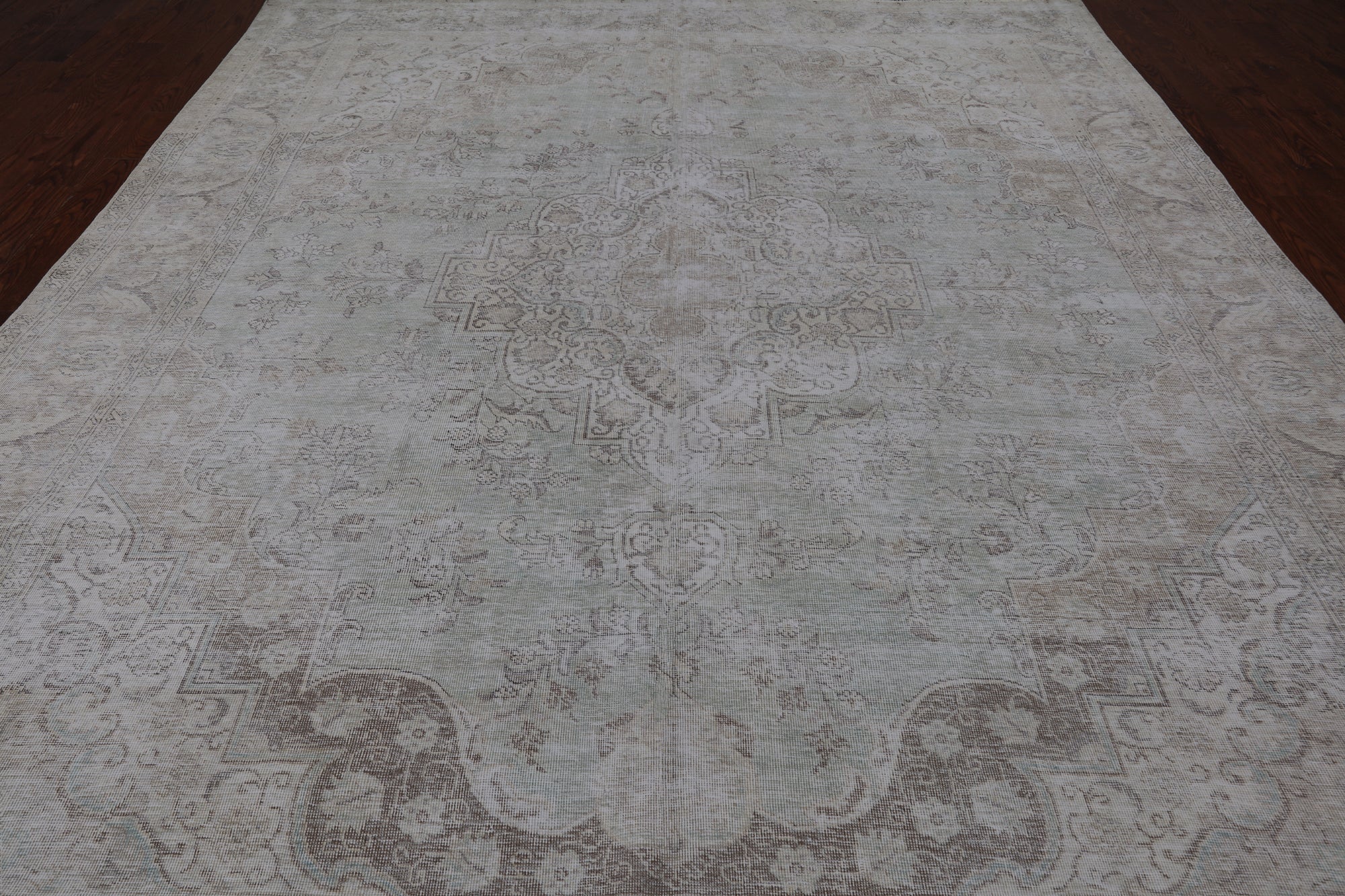 SUPER SALE Ivory Persian Vintage White Wash Hand Knotted Wool Rug - 9' 6" X 12' 1"