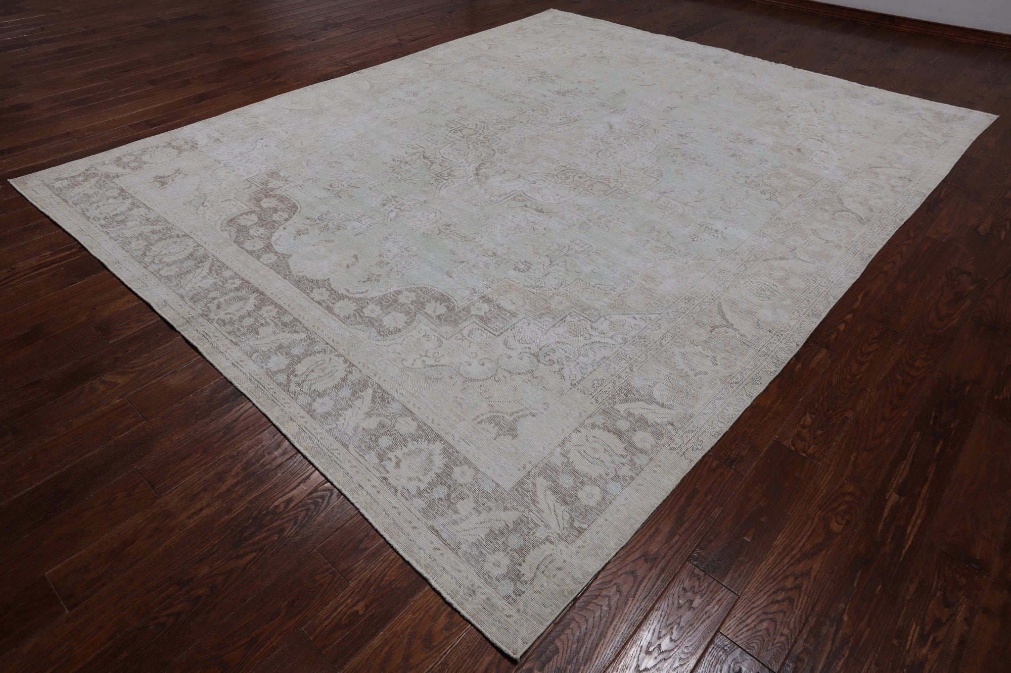 SUPER SALE Ivory Persian Vintage White Wash Hand Knotted Wool Rug - 9' 6" X 12' 1"