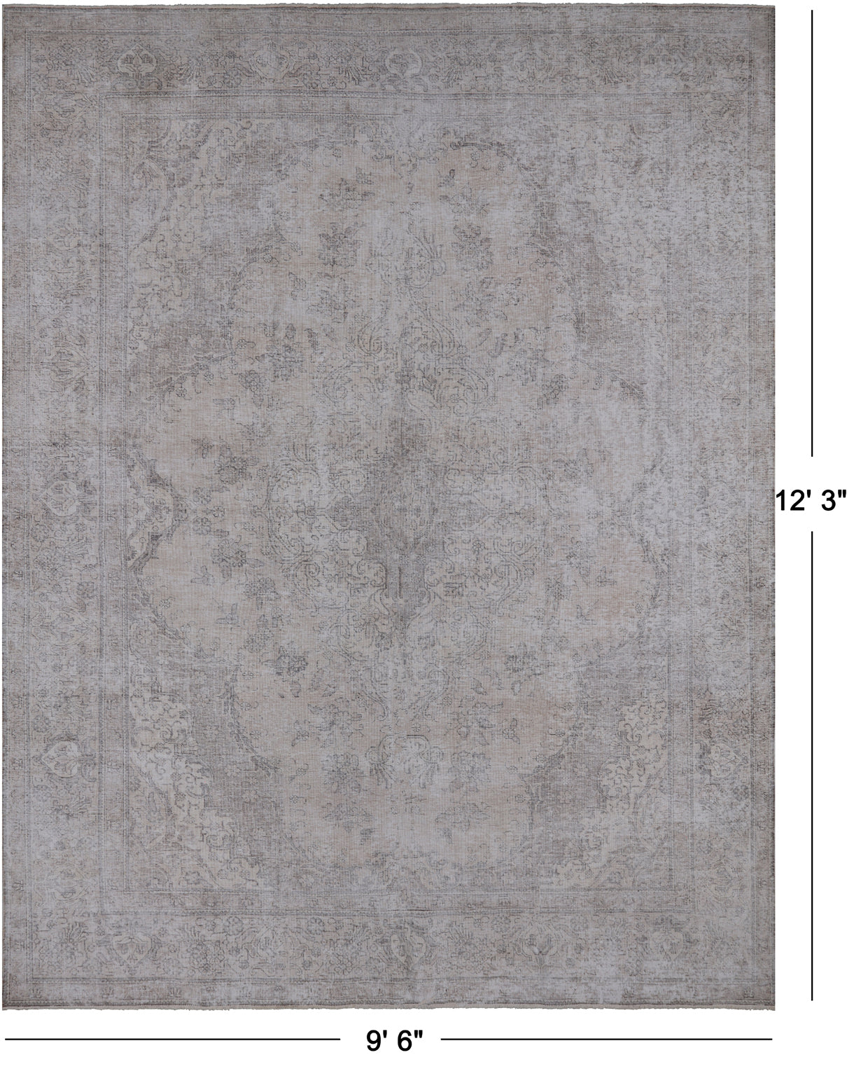 SUPER SALE Ivory Persian Vintage White Wash Hand Knotted Wool Rug - 9' 6" X 12' 3"