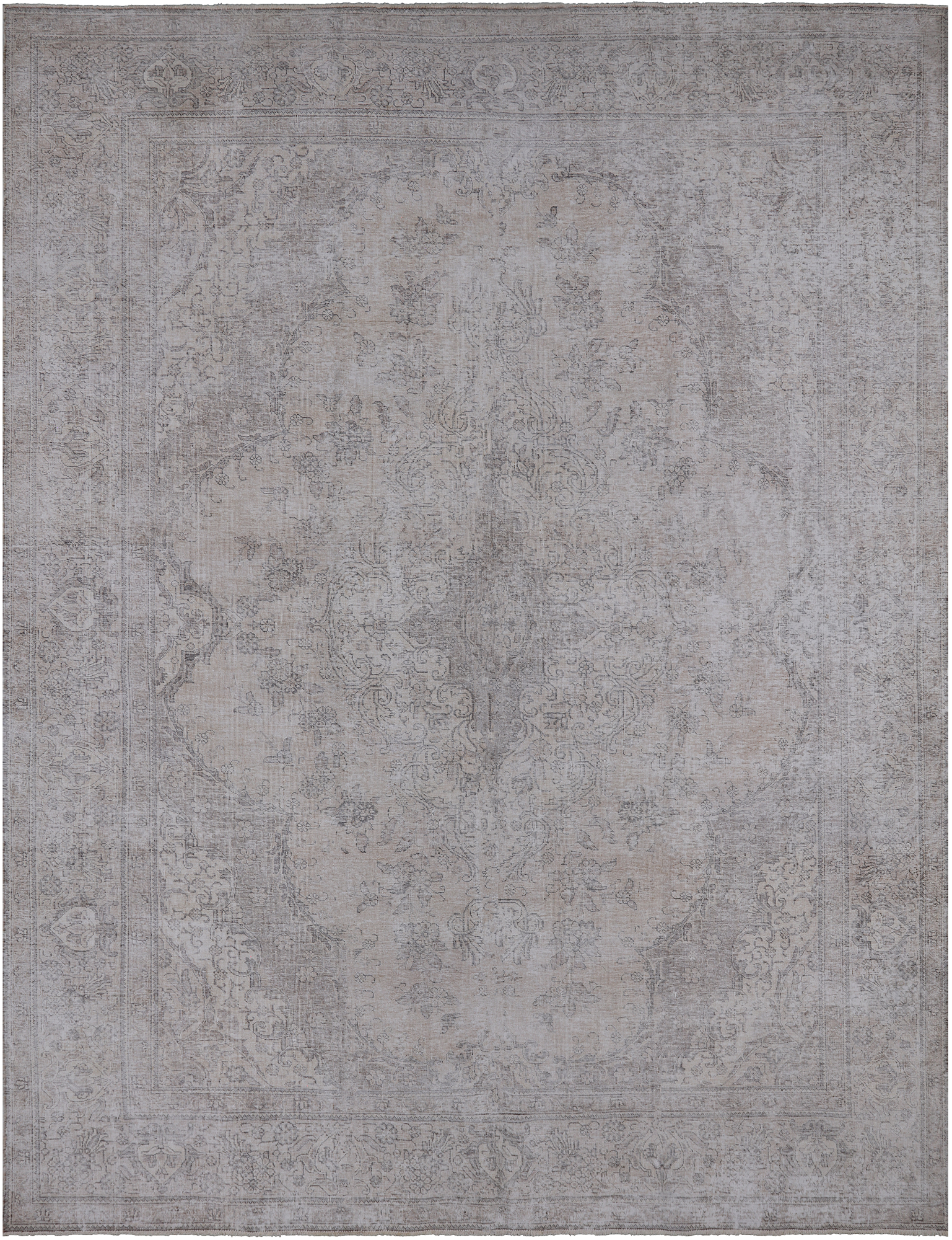 SUPER SALE Ivory Persian Vintage White Wash Hand Knotted Wool Rug - 9' 6" X 12' 3"