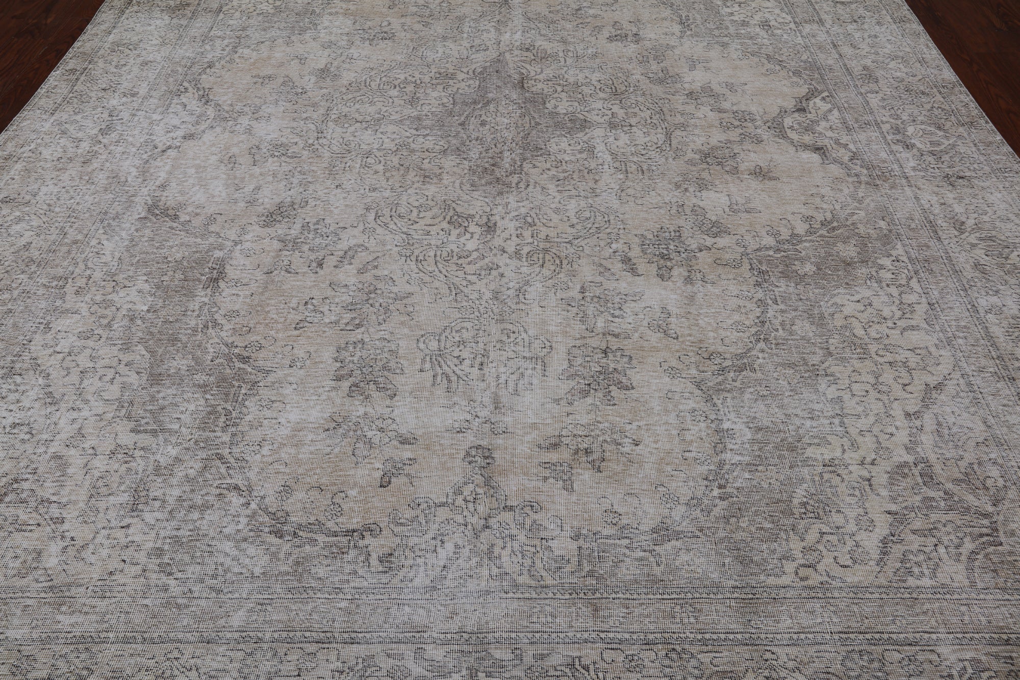 SUPER SALE Ivory Persian Vintage White Wash Hand Knotted Wool Rug - 9' 6" X 12' 3"