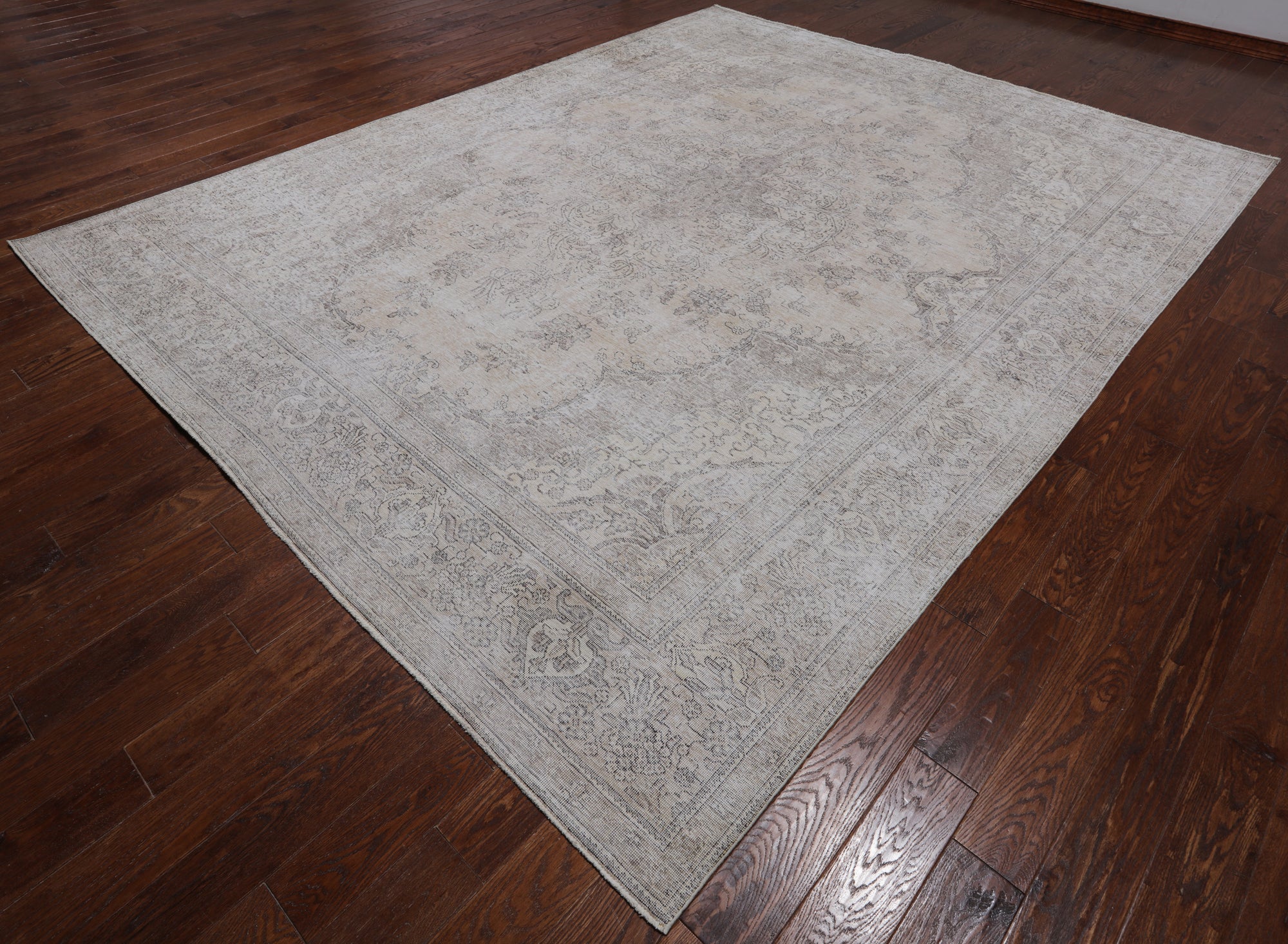 SUPER SALE Ivory Persian Vintage White Wash Hand Knotted Wool Rug - 9' 6" X 12' 3"
