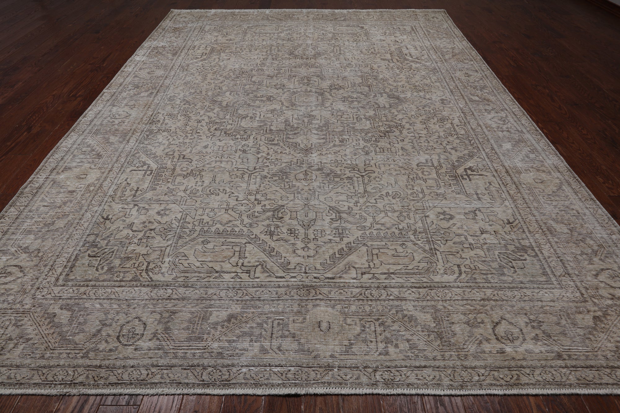 SUPER SALE Ivory Persian Vintage White Wash Hand Knotted Wool Rug - 9' 7" X 12' 5"