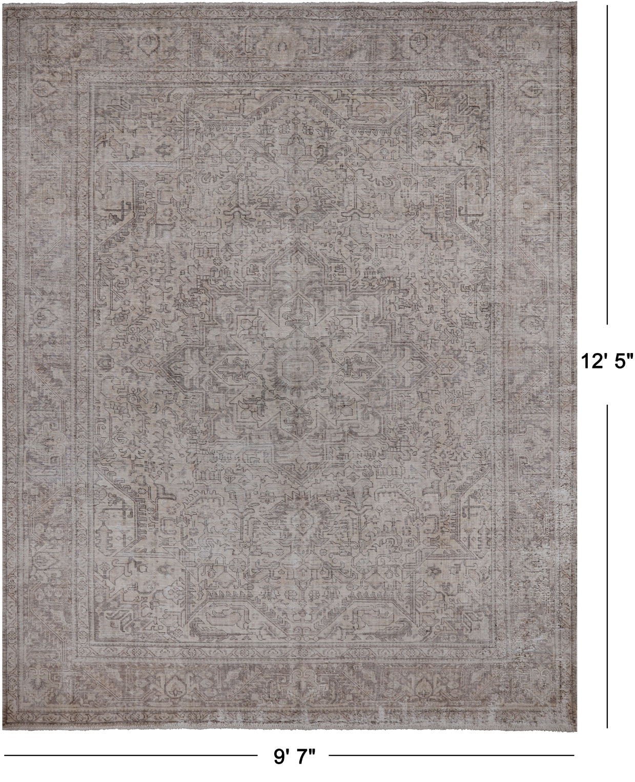 SUPER SALE Ivory Persian Vintage White Wash Hand Knotted Wool Rug - 9' 7" X 12' 5"