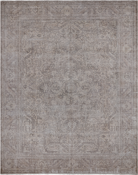 SUPER SALE Ivory Persian Vintage White Wash Hand Knotted Wool Rug - 9' 7" X 12' 5"
