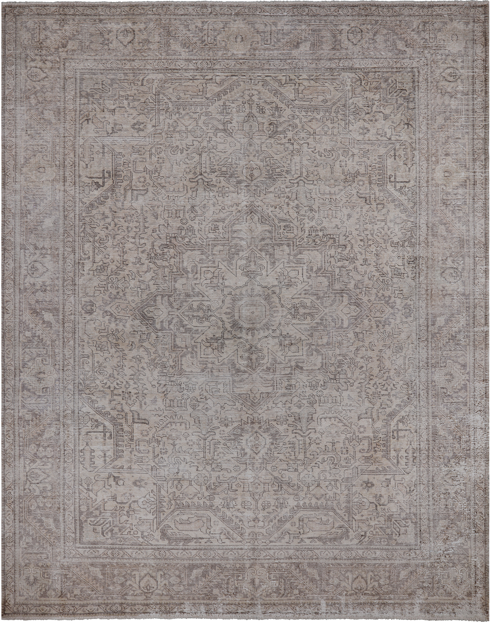 SUPER SALE Ivory Persian Vintage White Wash Hand Knotted Wool Rug - 9' 7" X 12' 5"