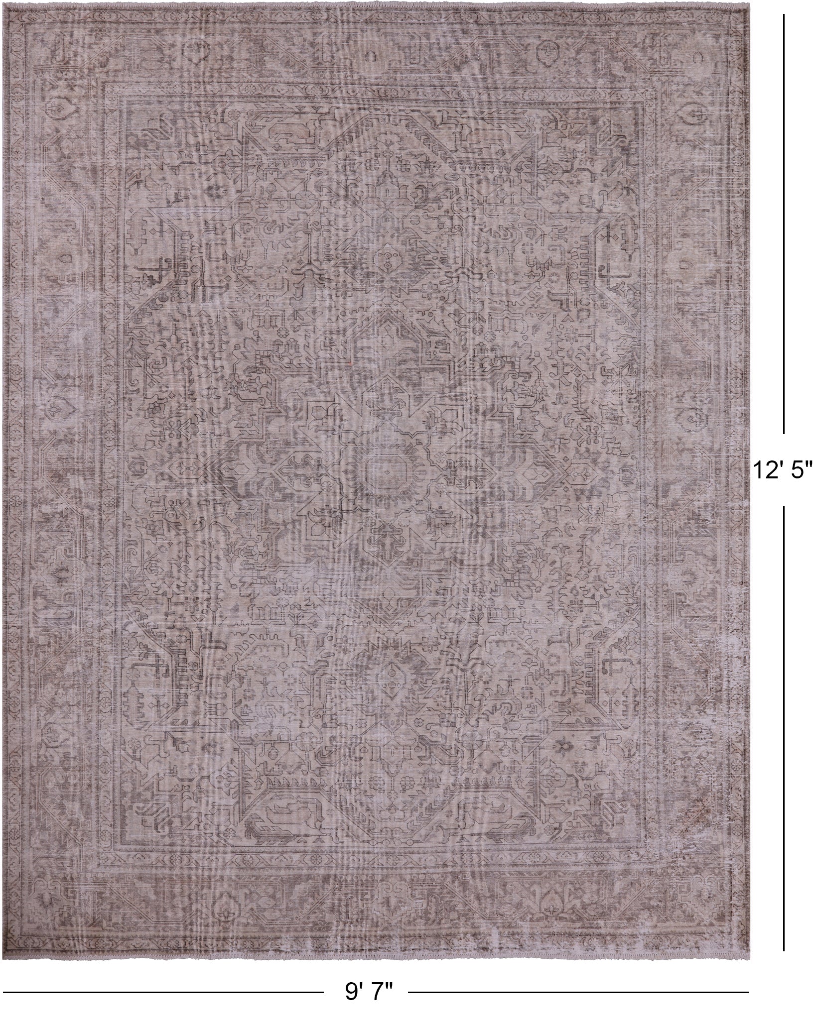 Ivory Persian Vintage White Wash Hand Knotted Wool Rug - 9' 7" X 12' 5" - Golden Nile