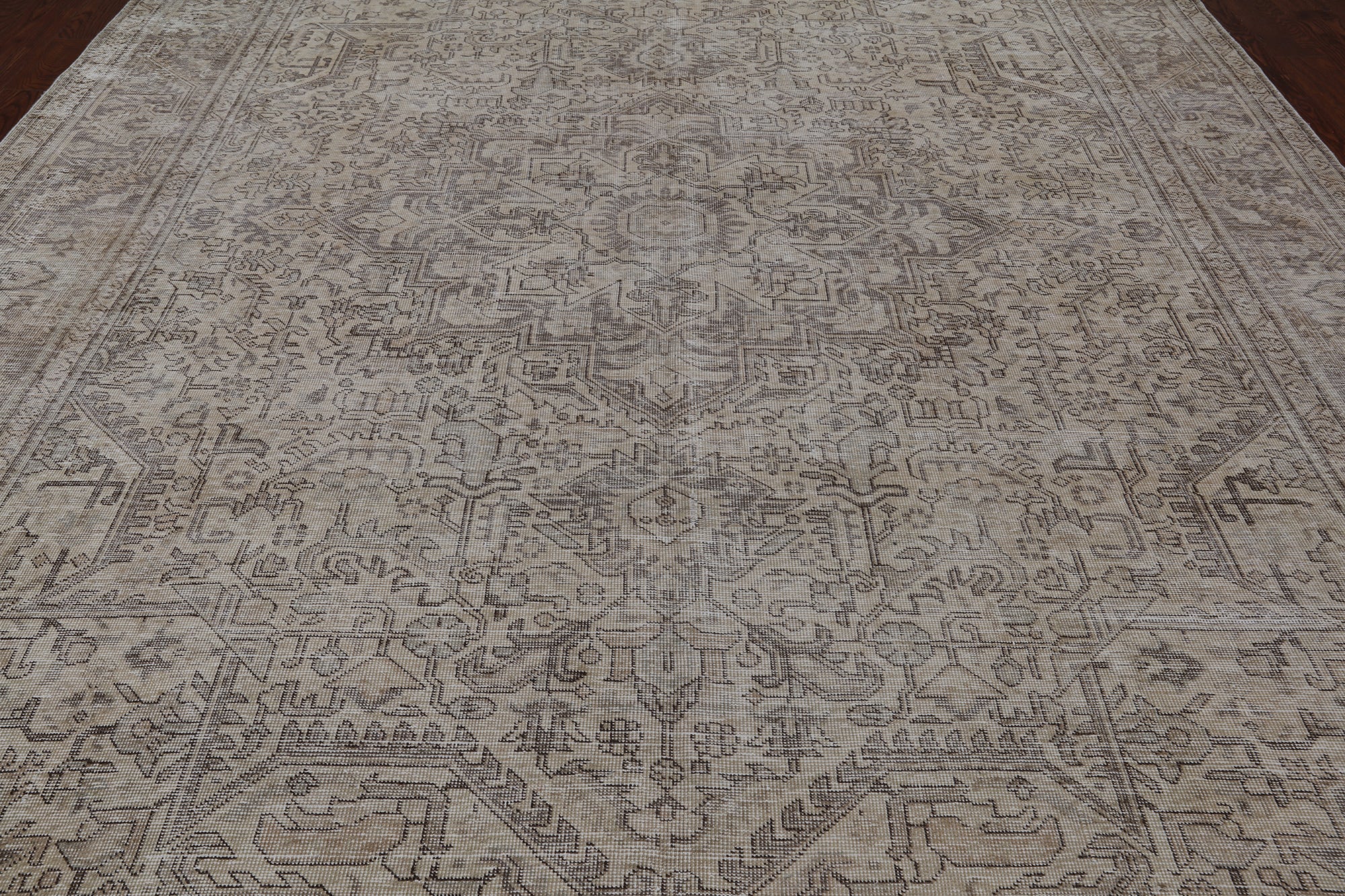 SUPER SALE Ivory Persian Vintage White Wash Hand Knotted Wool Rug - 9' 7" X 12' 5"