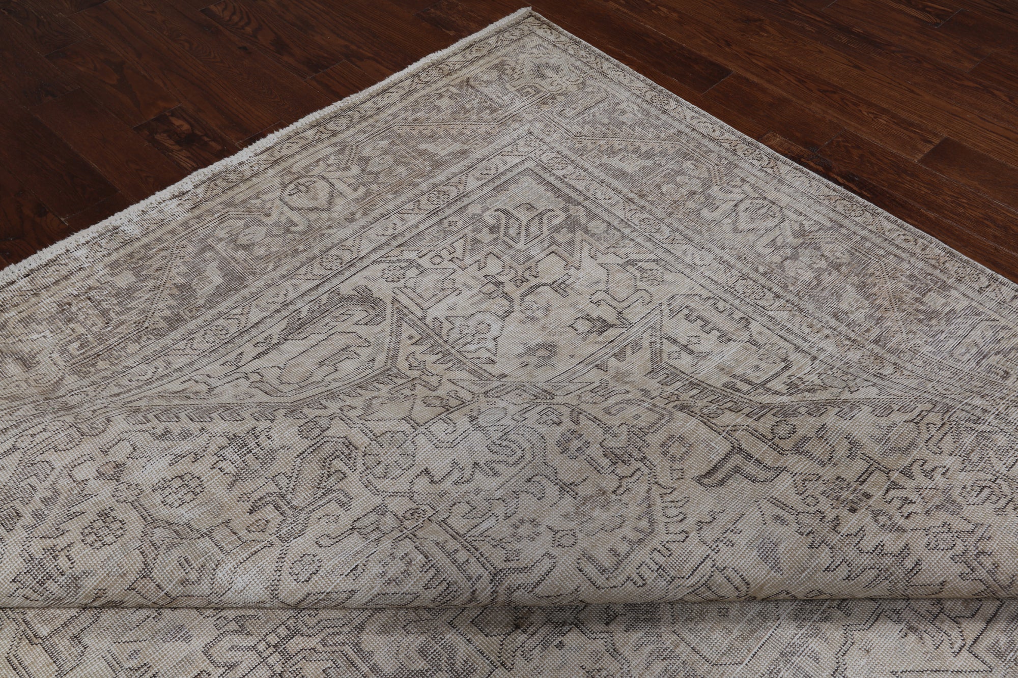 SUPER SALE Ivory Persian Vintage White Wash Hand Knotted Wool Rug - 9' 7" X 12' 5"