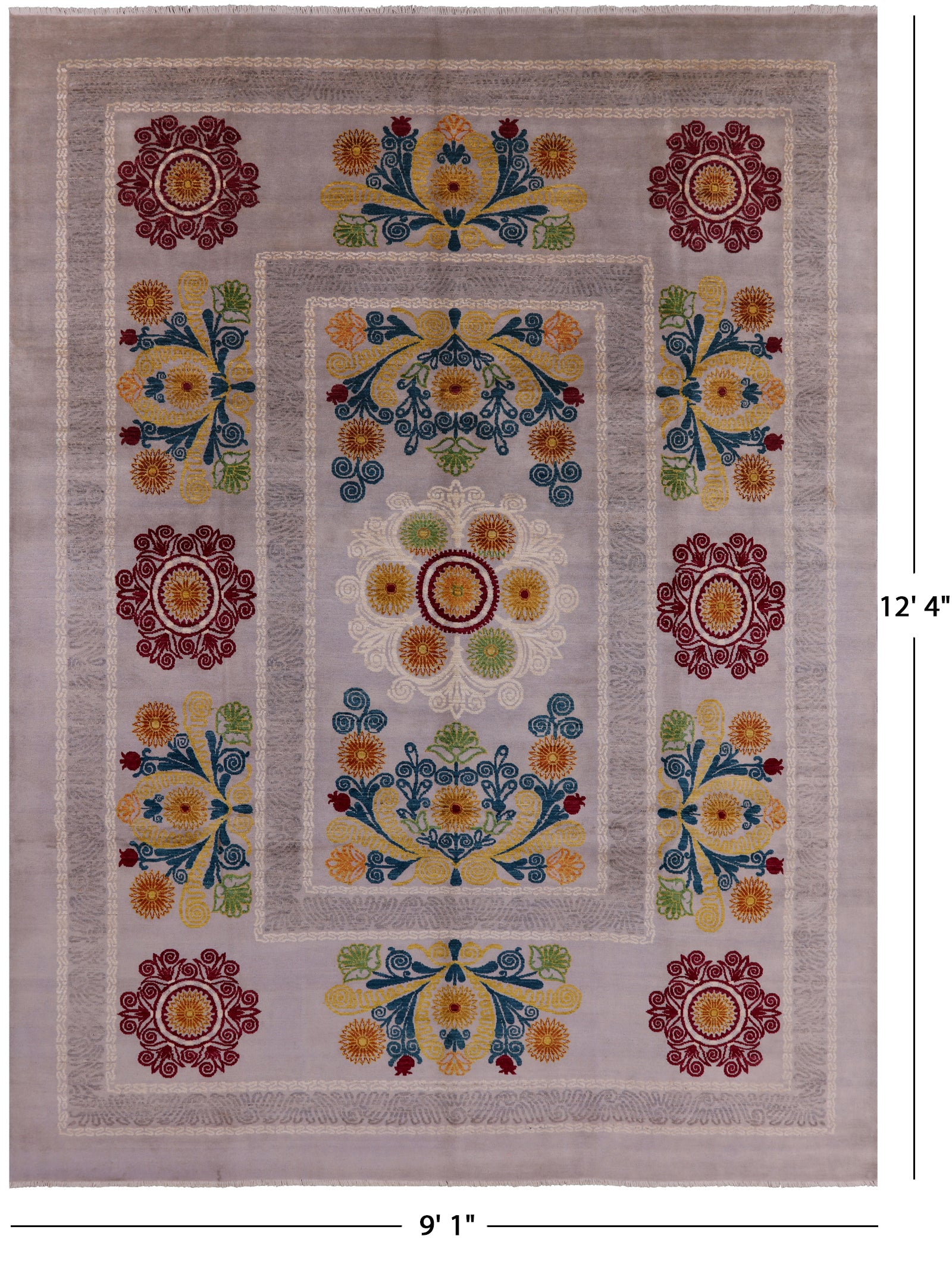 Ivory William Morris Wool & Silk Area Rug - 9' 1" X 12' 4" - Golden Nile