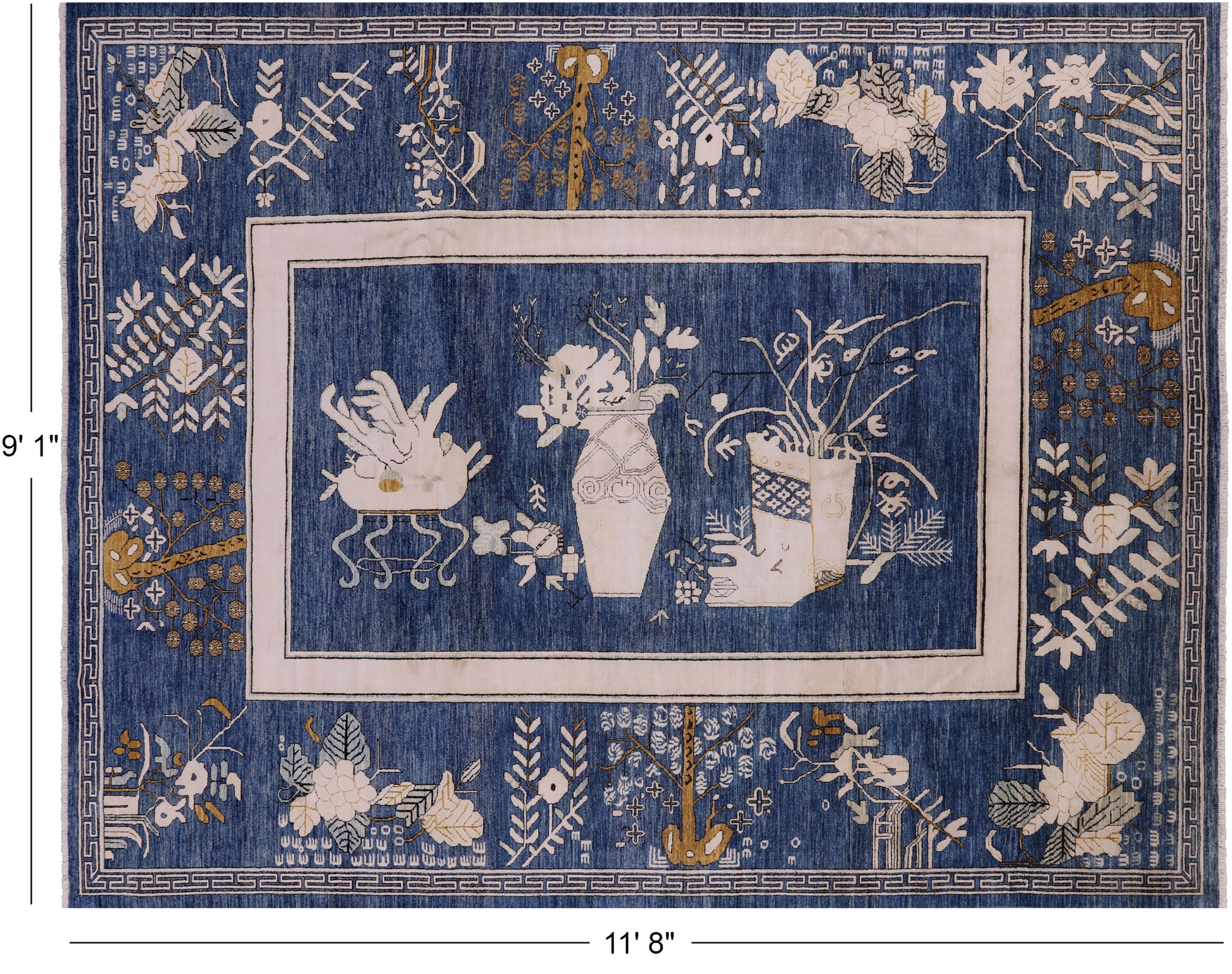 Blue Contemporary Handmade Wool & Silk Rug - 9' 1" X 11' 8" - Golden Nile