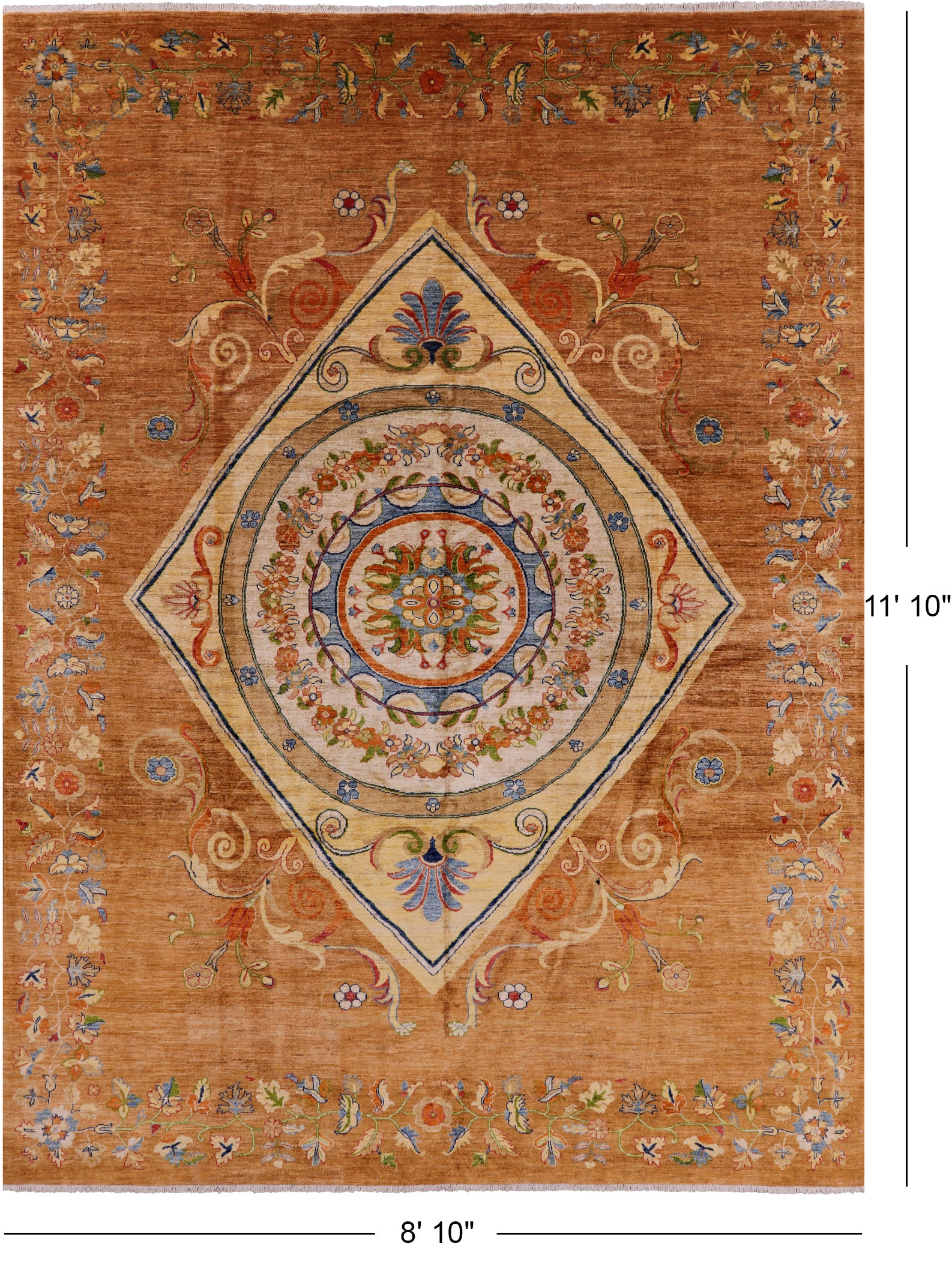 William Morris Handmade Wool Rug - 8' 10" X 11' 10" - Golden Nile
