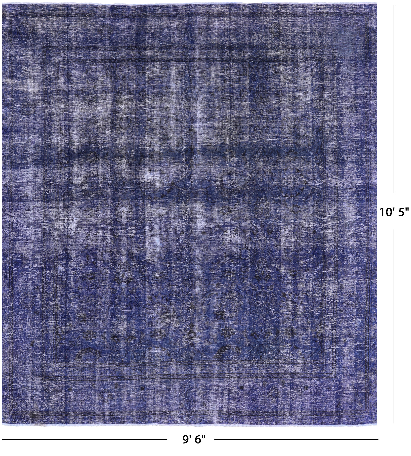 Blue Persian Overdyed Handmade Wool Rug - 9' 6" X 10' 5" - Golden Nile