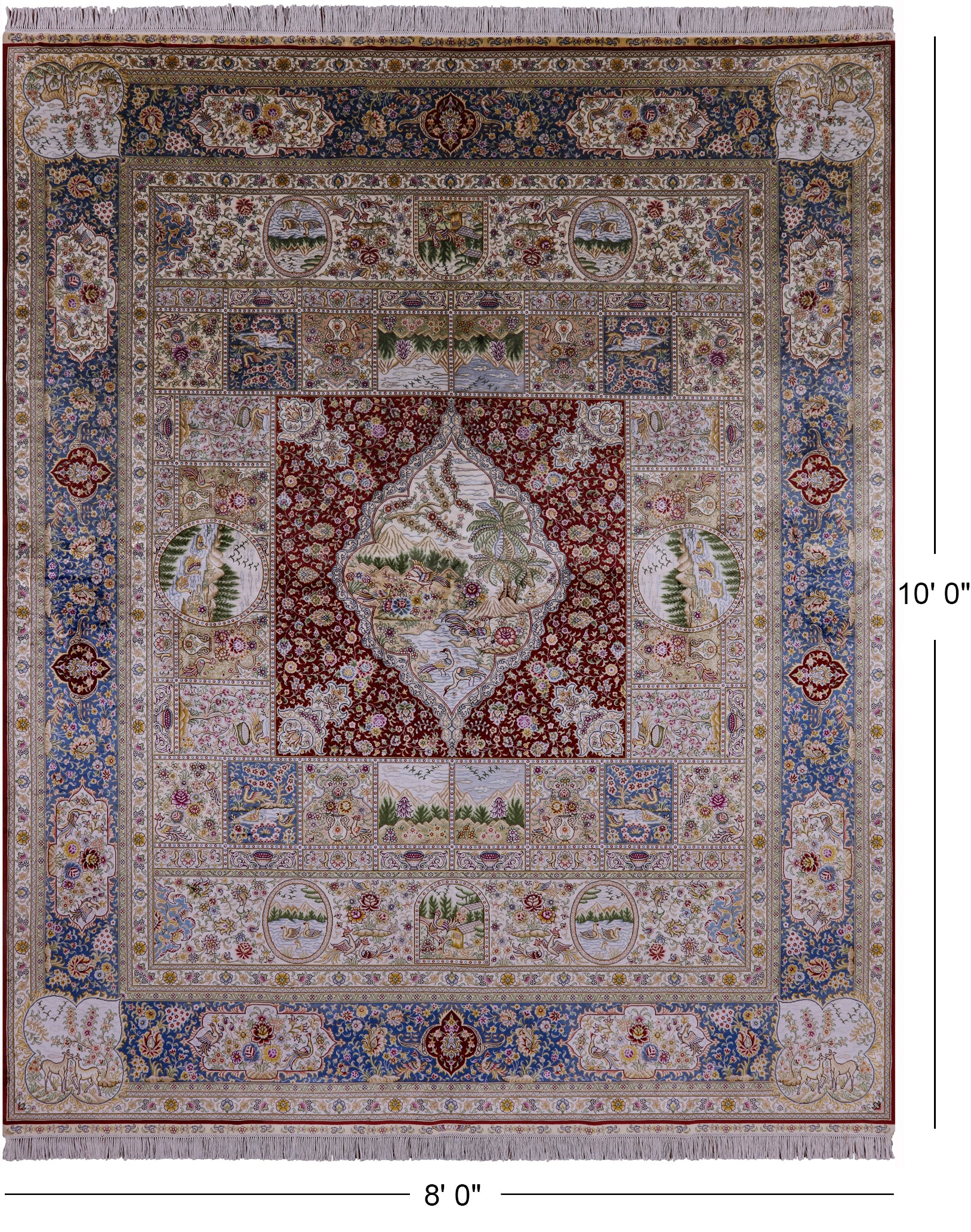 High End Persian 100% Silk Hand Knotted Rug - 8' 0" X 10' 0'' - Golden Nile