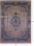 Ivory High End Persian Hand Knotted 100 % Silk Rug - 9' 0" X 12' 0" - Golden Nile
