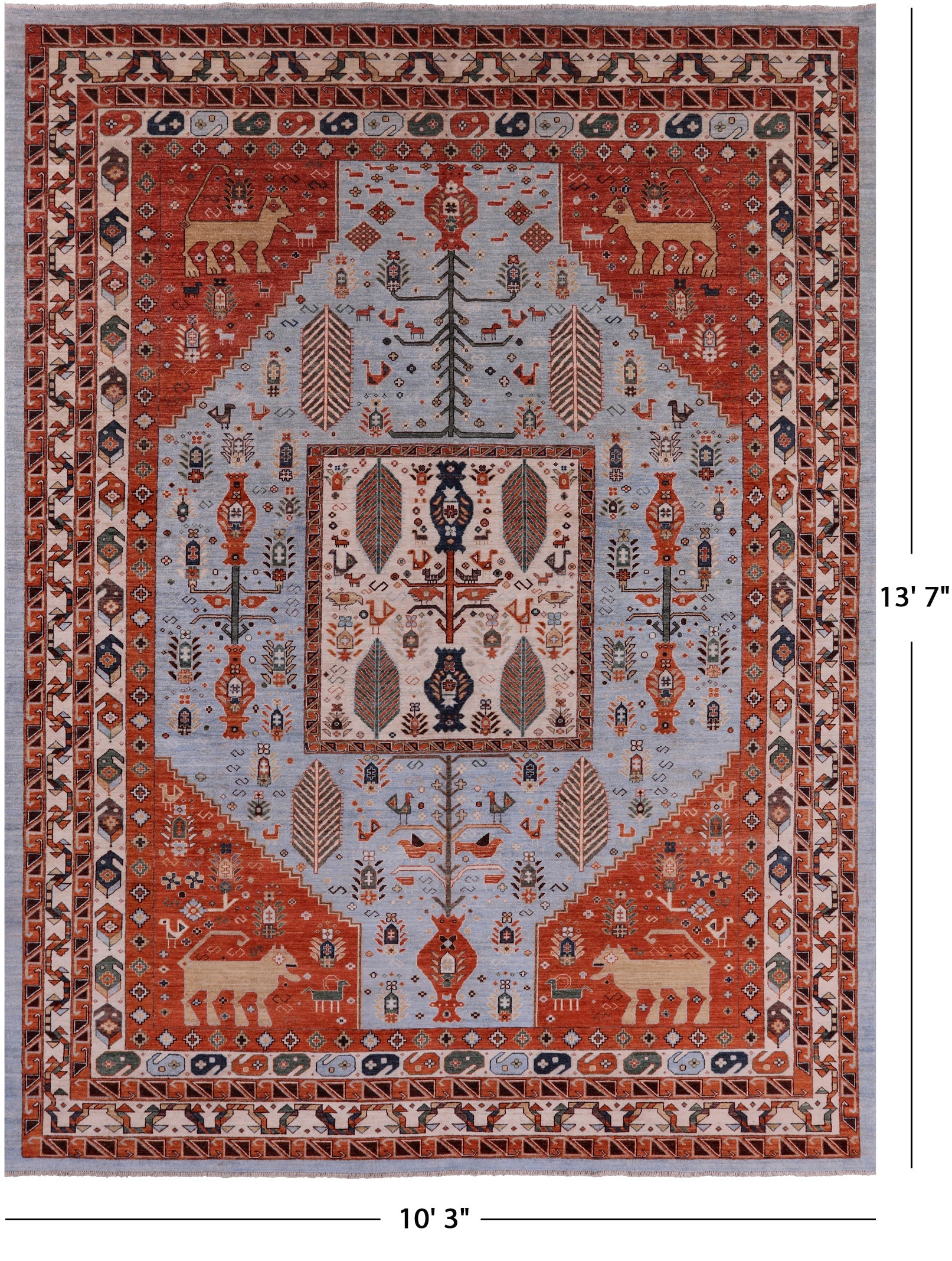 Blue Fine Serapi Handmade Wool Rug - 10' 3" X 13' 7" - Golden Nile