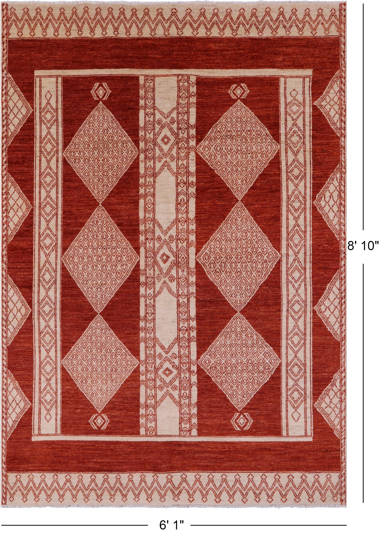 Red Persian Tribal Gabbeh Handmade Wool Rug - 6' 1" X 8' 10" - Golden Nile