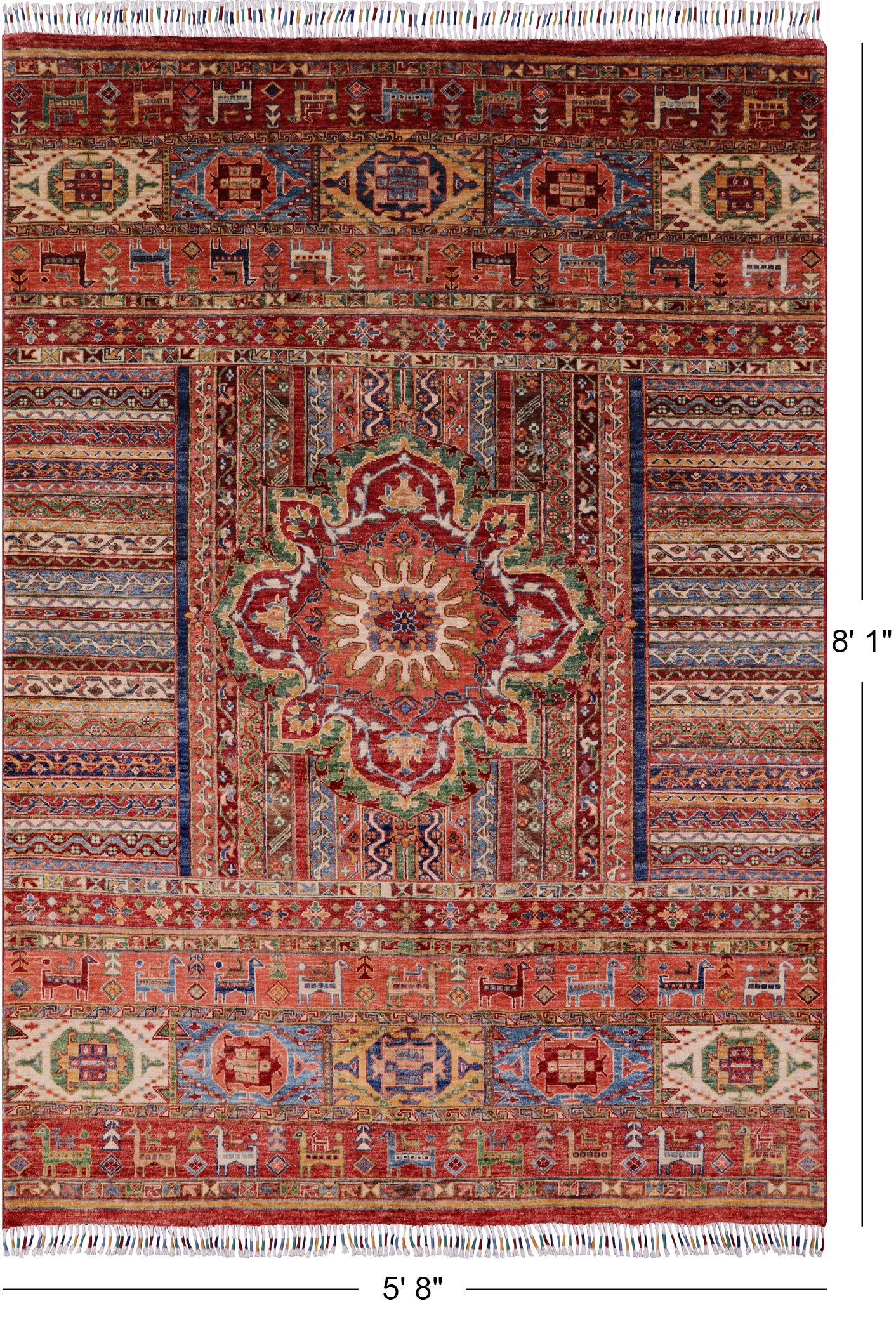 Khorjin Persian Gabbeh Hand Knotted Wool Rug - 5' 8" X 8' 1" - Golden Nile