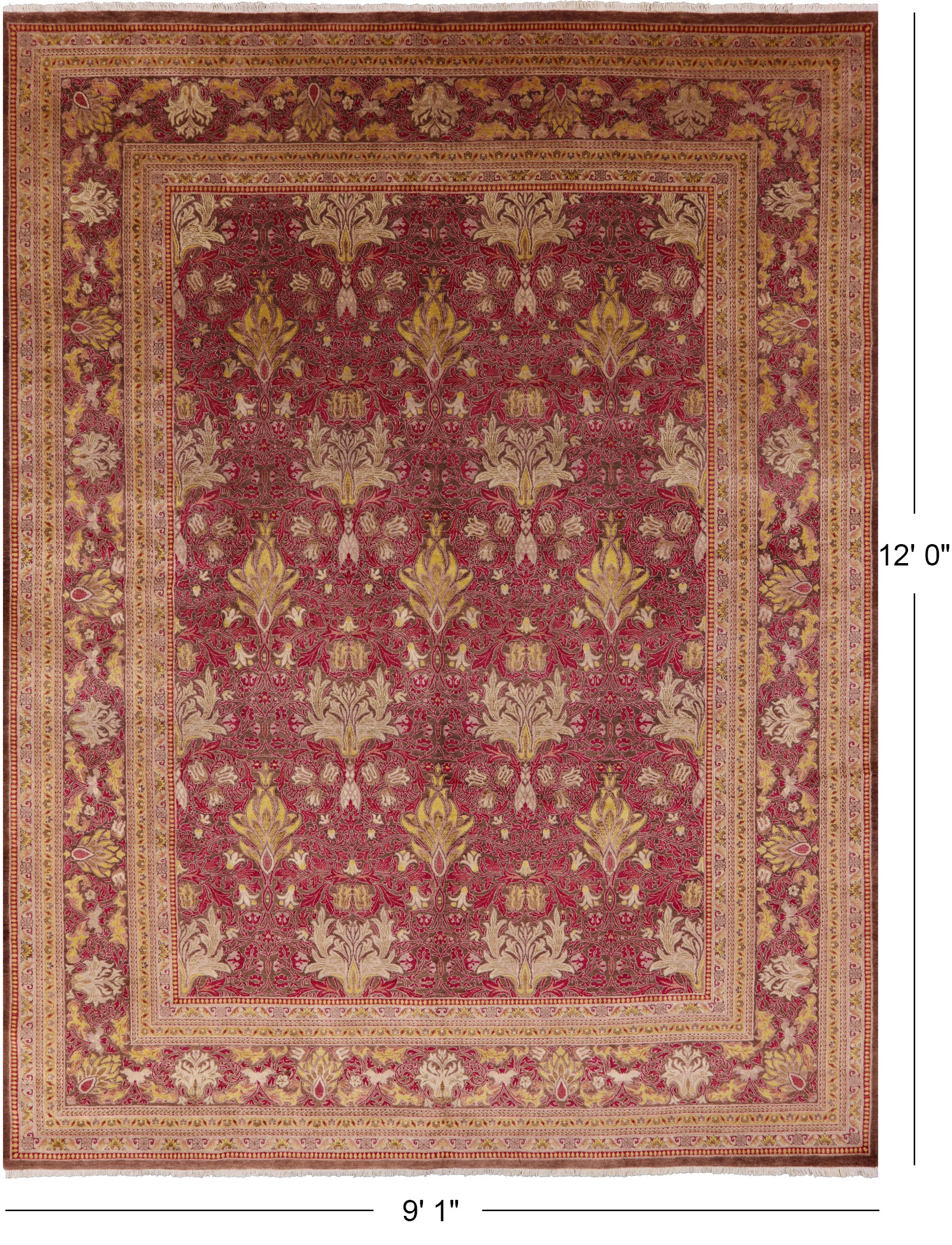 William Morris Hand Knotted Wool Rug - 9' 1" X 12' 0" - Golden Nile