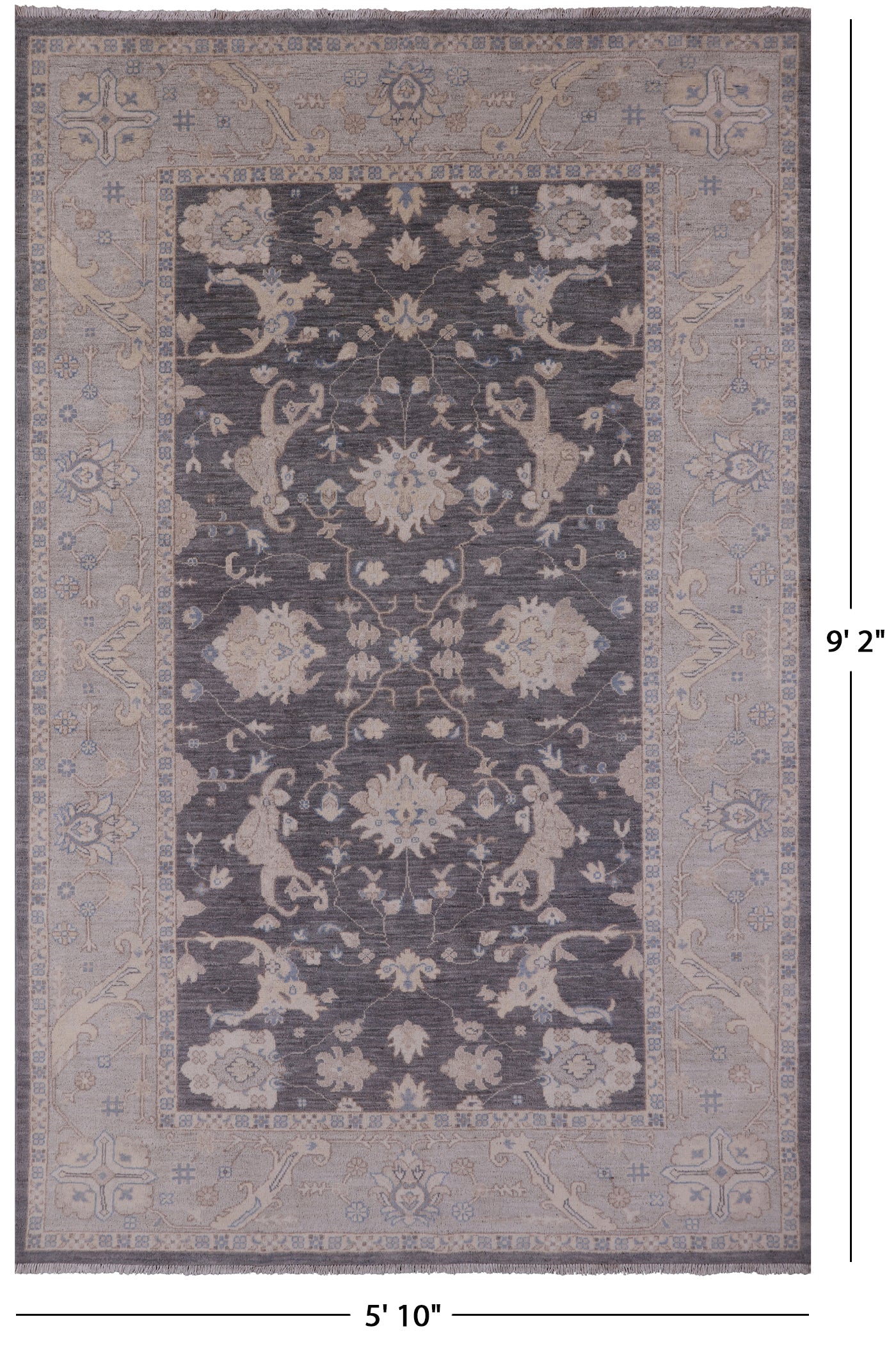 Grey Peshawar Hand Knotted Wool Rug - 5' 10" X 9' 2" - Golden Nile