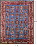 Blue Super Kazak Hand Knotted Wool Rug - 9' 4" X 12' 1" - Golden Nile