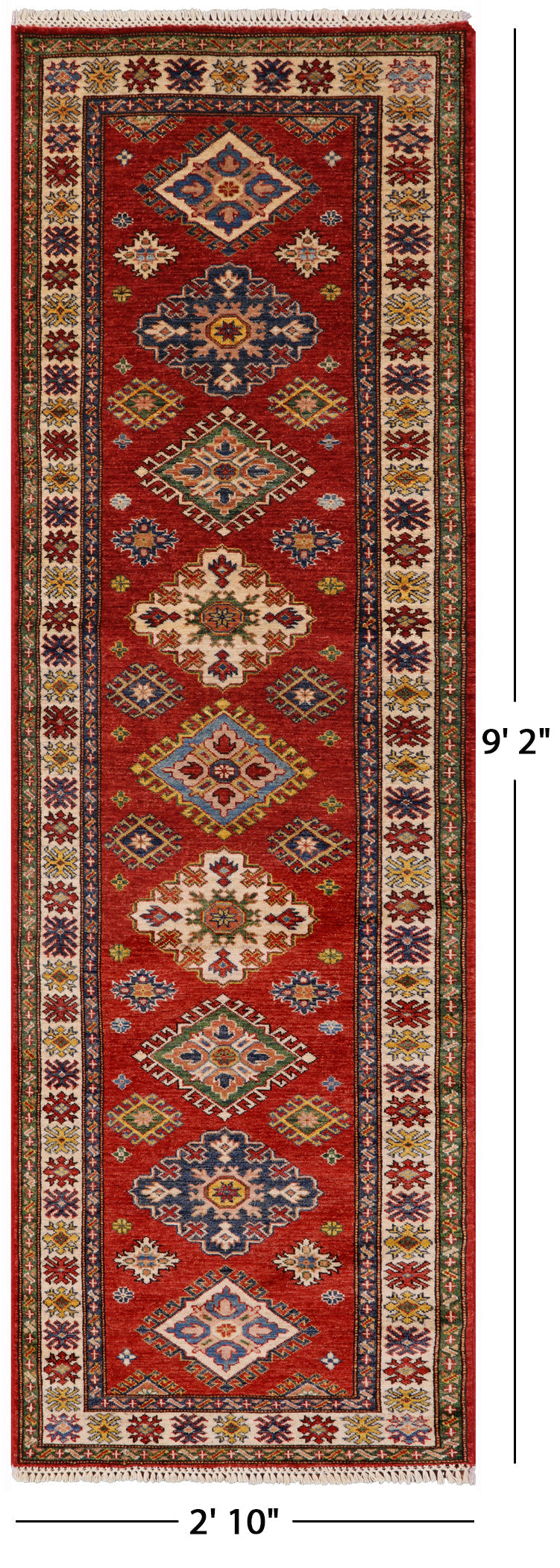 Red Super Kazak Handmade Wool Runner Rug - 2' 10" X 9' 2" - Golden Nile