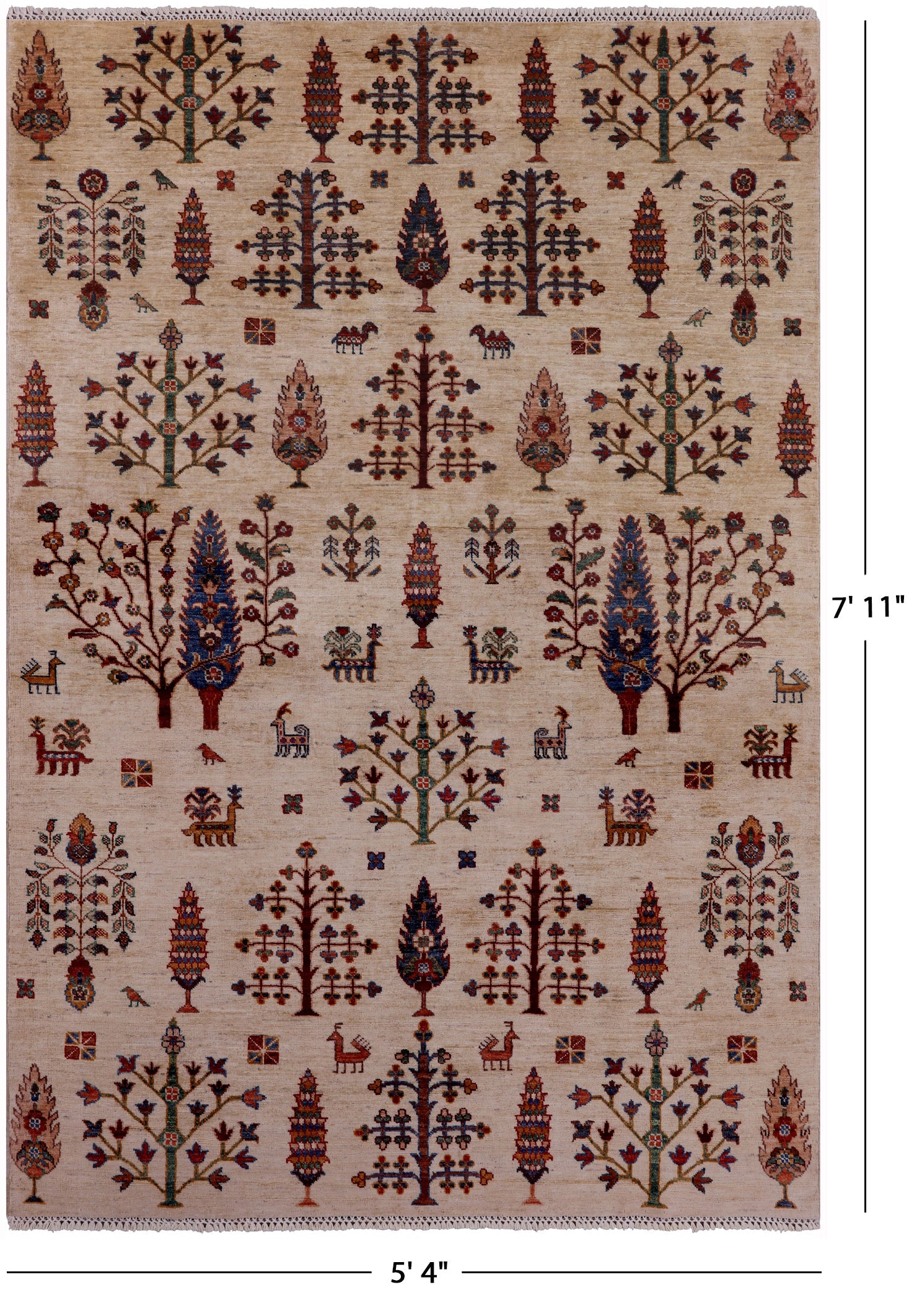 Ivory Persian Gabbeh Hand Knotted Wool Rug - 5' 4" X 7' 11" - Golden Nile