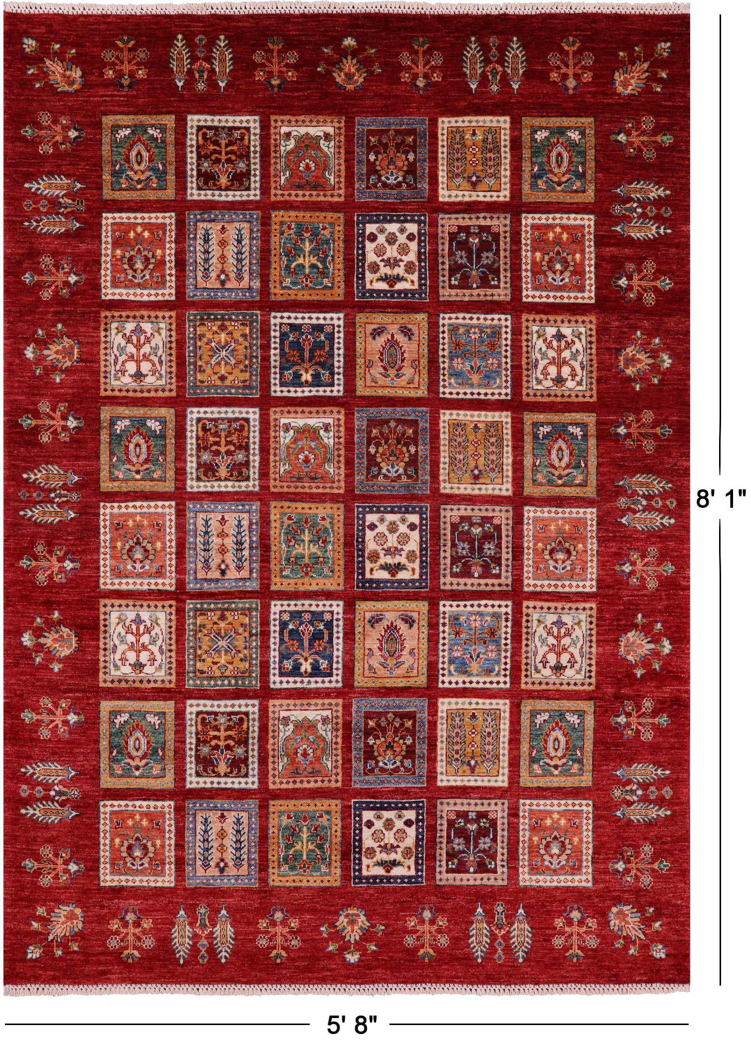 Red Tribal Persian Gabbeh Handmade Wool Rug - 5' 8" X 8' 1" - Golden Nile