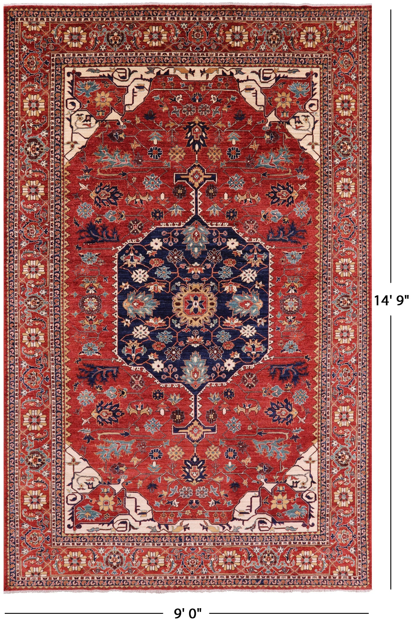 Red Fine Serapi Handmade Wool Rug - 9' 0" X 14' 9" - Golden Nile