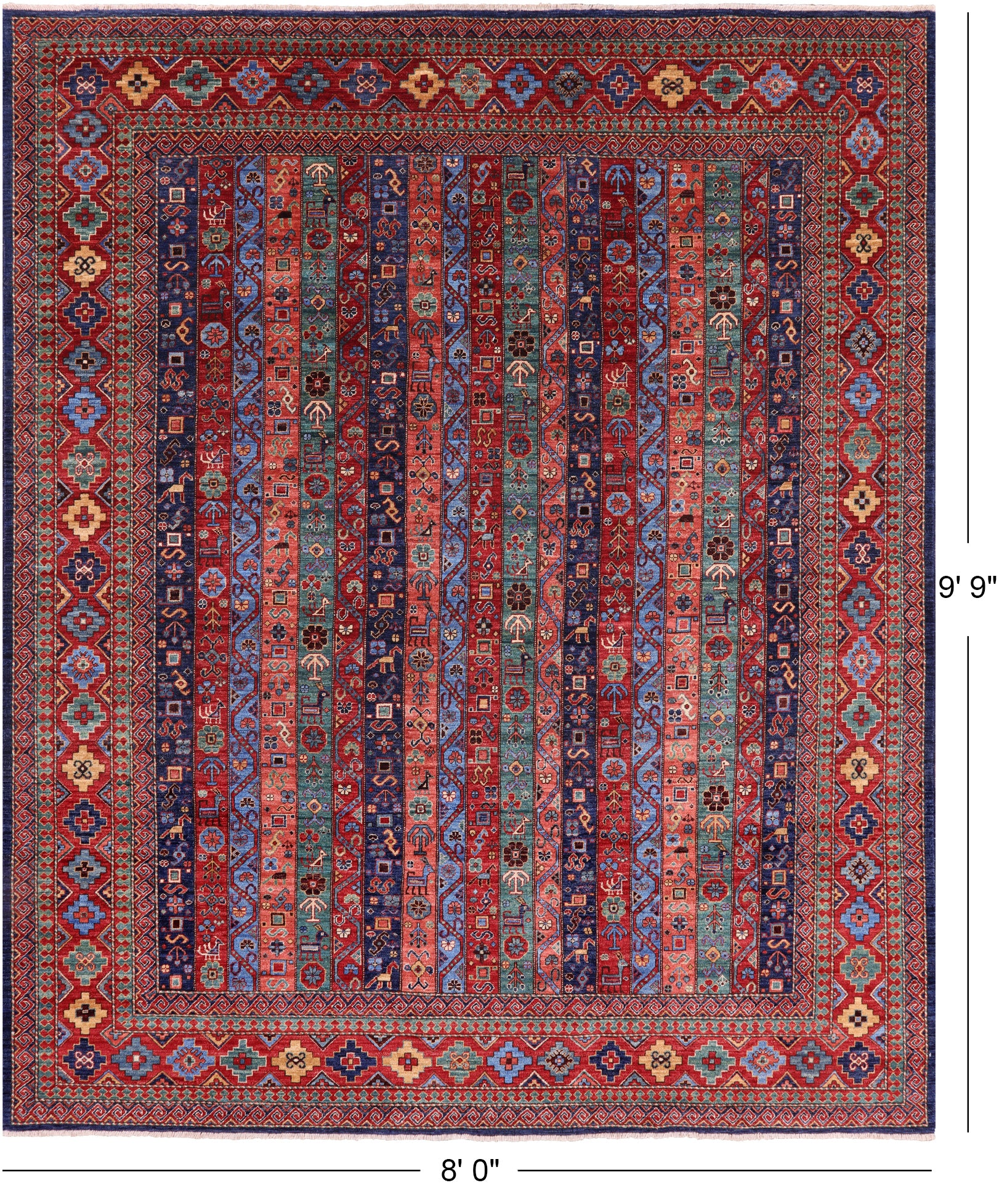 Shall Persian Gabbeh Hand Knotted Wool Rug - 8' 0" X 9' 9" - Golden Nile