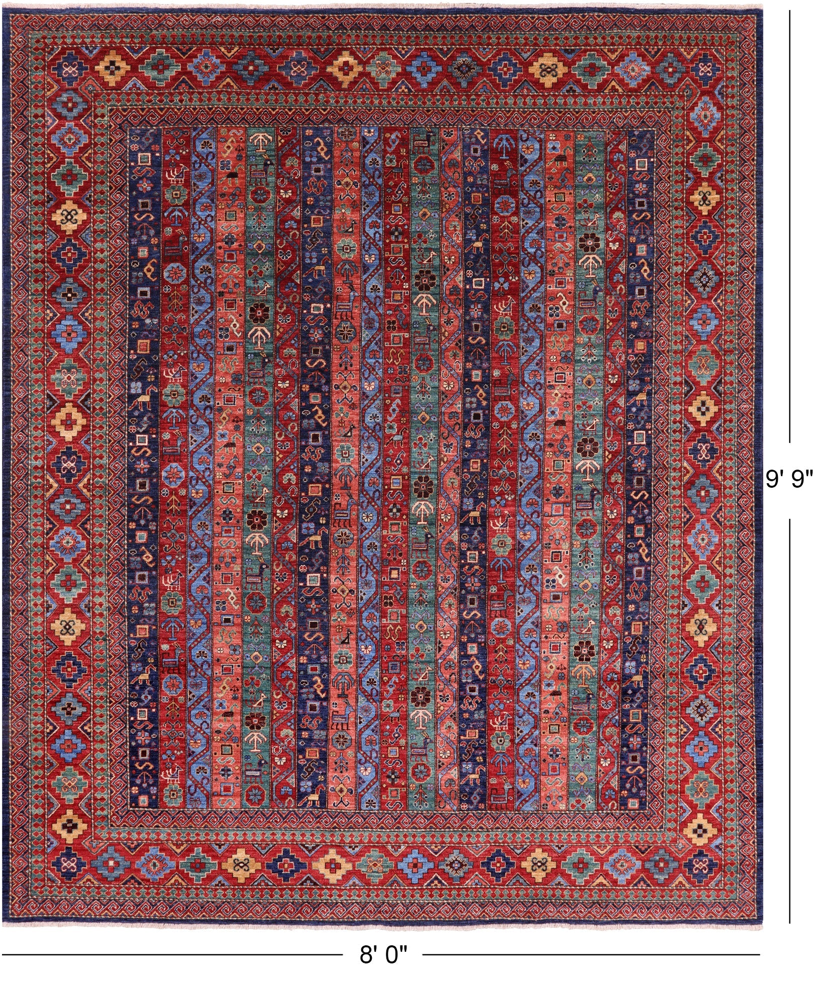 Shall Persian Gabbeh Hand Knotted Wool Rug - 8' 0" X 9' 9" - Golden Nile