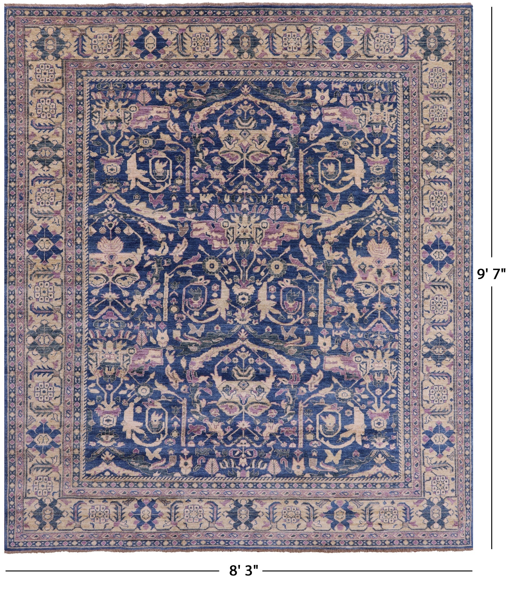 Blue Persian Fine Serapi Handmade Wool Rug - 8' 3" X 9' 7" - Golden Nile