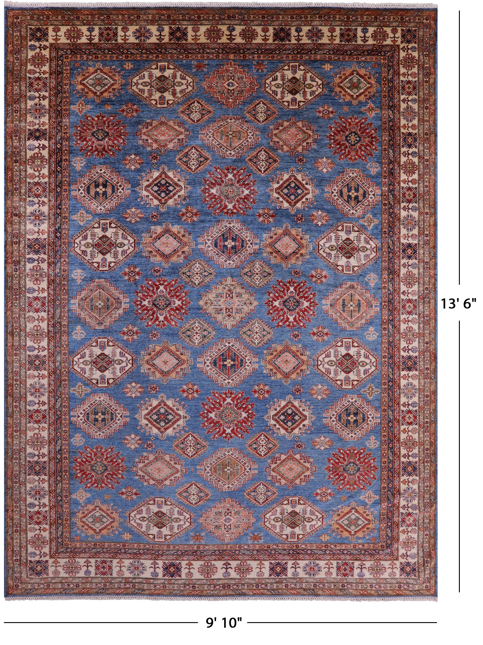 Blue Super Kazak Handmade Wool Rug - 9' 10" X 13' 6" - Golden Nile