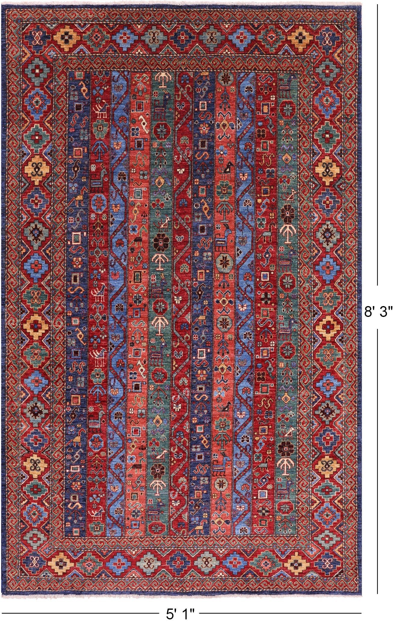 Shall Persian Gabbeh Handmade Wool Rug - 5' 1" X 8' 3" - Golden Nile