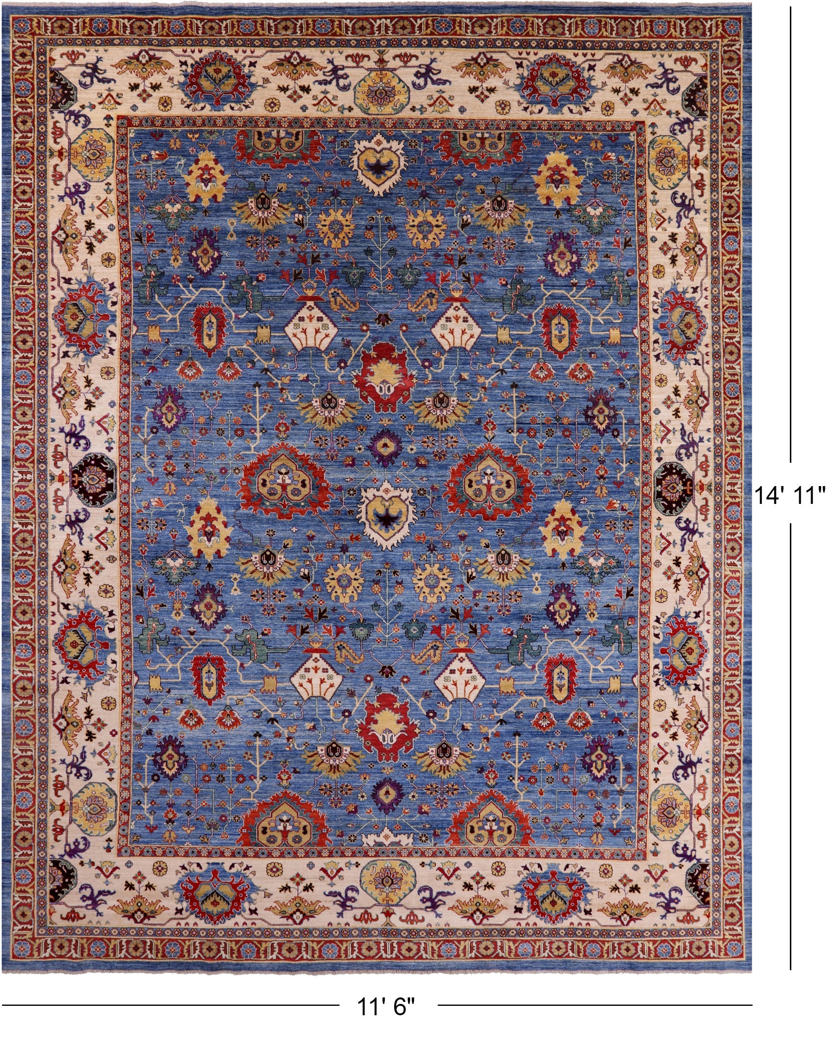 Blue Fine Serapi Handmade Wool Rug - 11' 6" X 14' 11" - Golden Nile