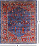Blue Persian Fine Serapi Hand Knotted Wool Rug - 8' 2" X 9' 9" - Golden Nile