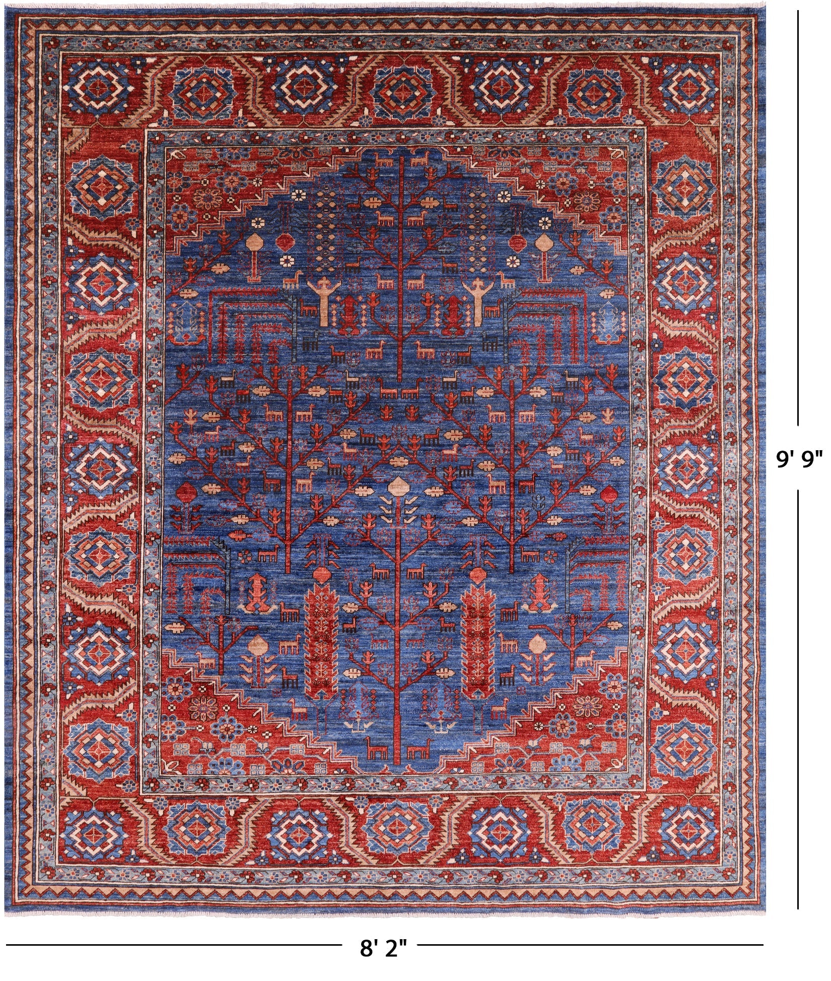 Blue Persian Fine Serapi Hand Knotted Wool Rug - 8' 2" X 9' 9" - Golden Nile